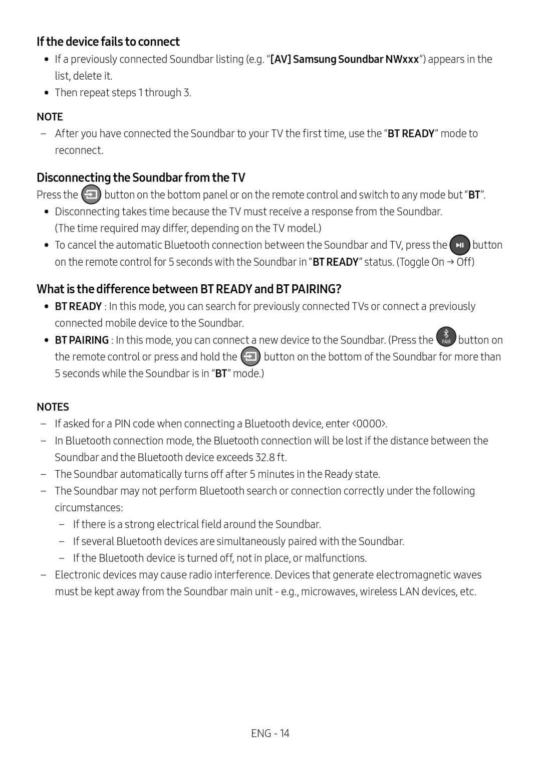 What is the difference between BT READY and BT PAIRING Standard HW-NW700