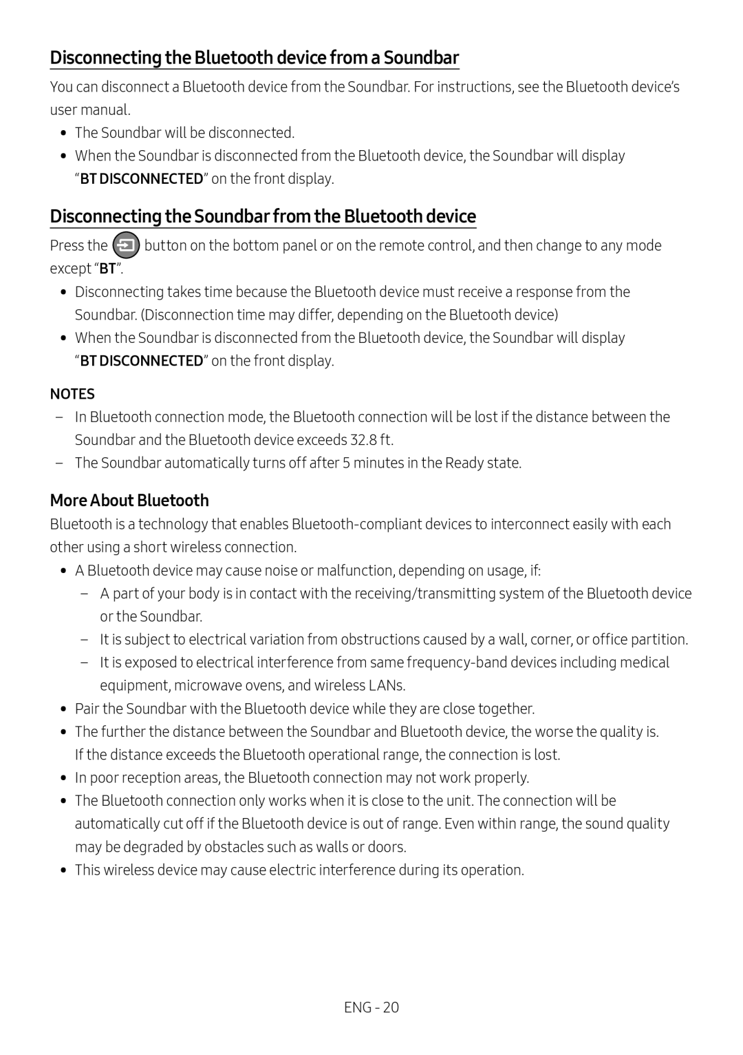 Disconnecting the Bluetooth device from a Soundbar Standard HW-NW700