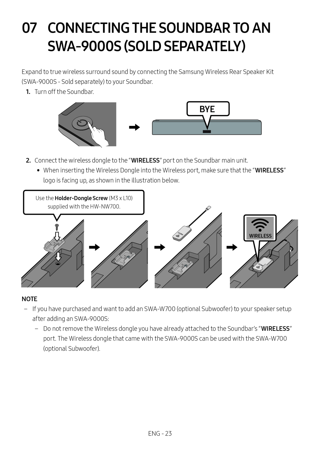 07CONNECTING THE SOUNDBAR TO AN SWA-9000S(SOLD SEPARATELY)