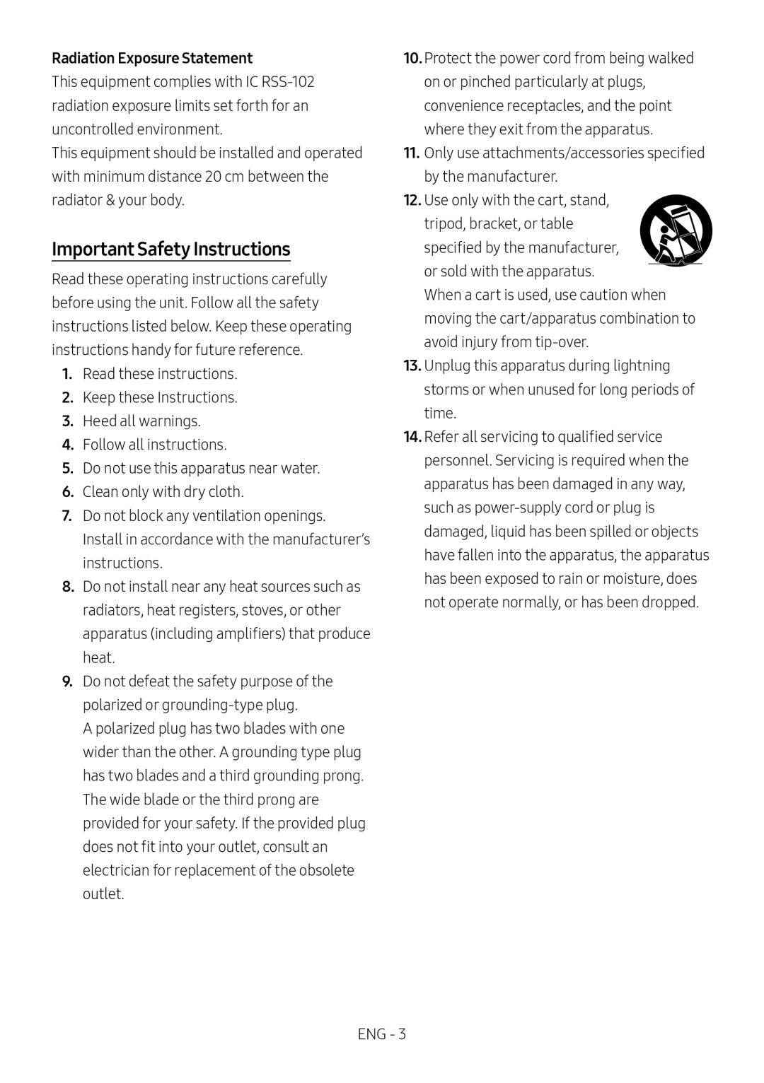 Important Safety Instructions Standard HW-NW700