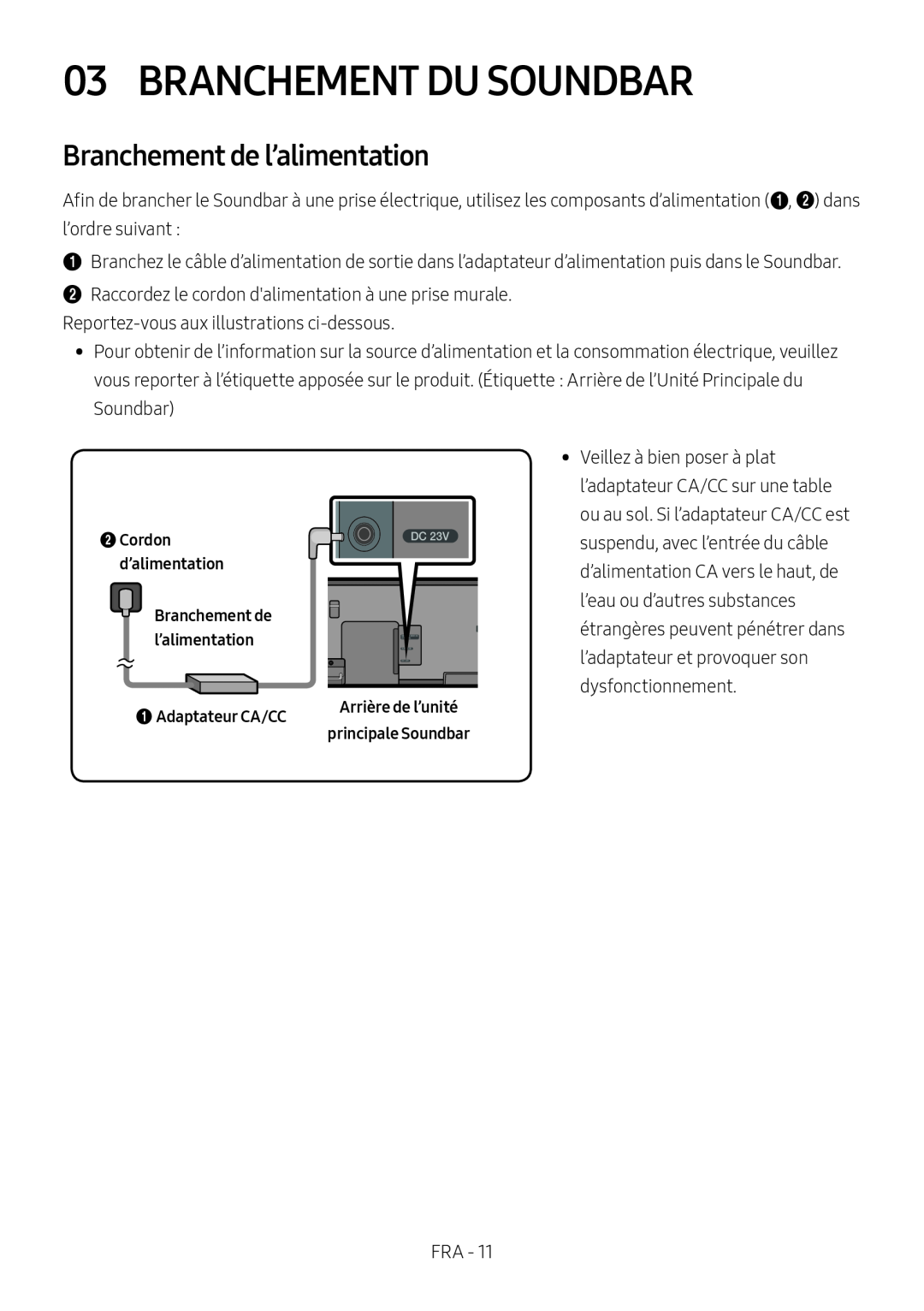 Branchement de l’alimentation Standard HW-NW700