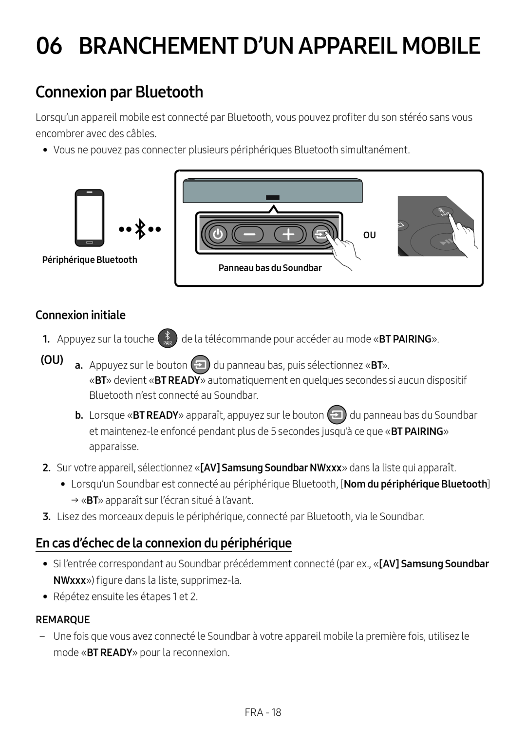 En cas d’échec de la connexion du périphérique Connexion par Bluetooth