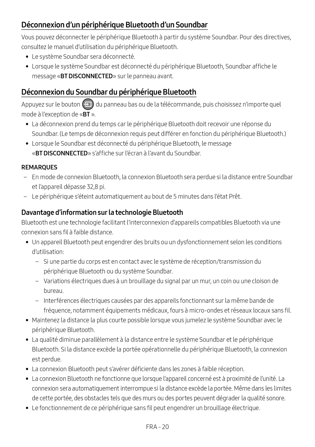 Davantage d’information sur la technologie Bluetooth Déconnexion d’un périphérique Bluetooth d’un Soundbar