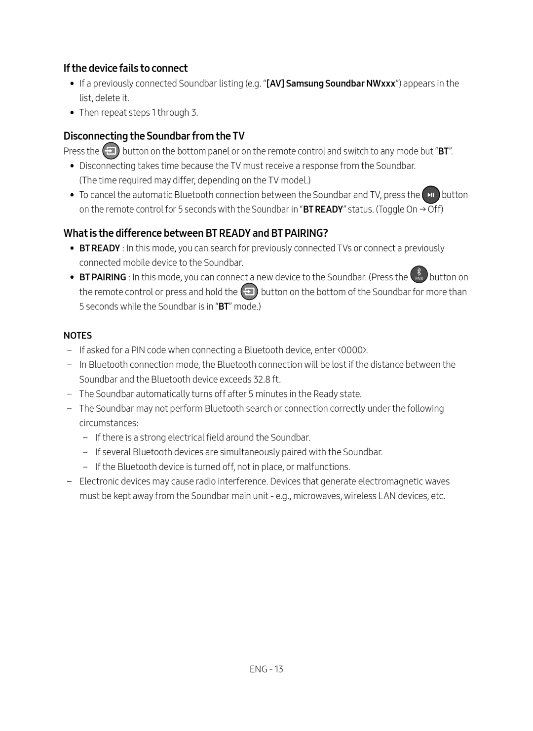 What is the difference between BT READY and BT PAIRING Standard HW-NW700