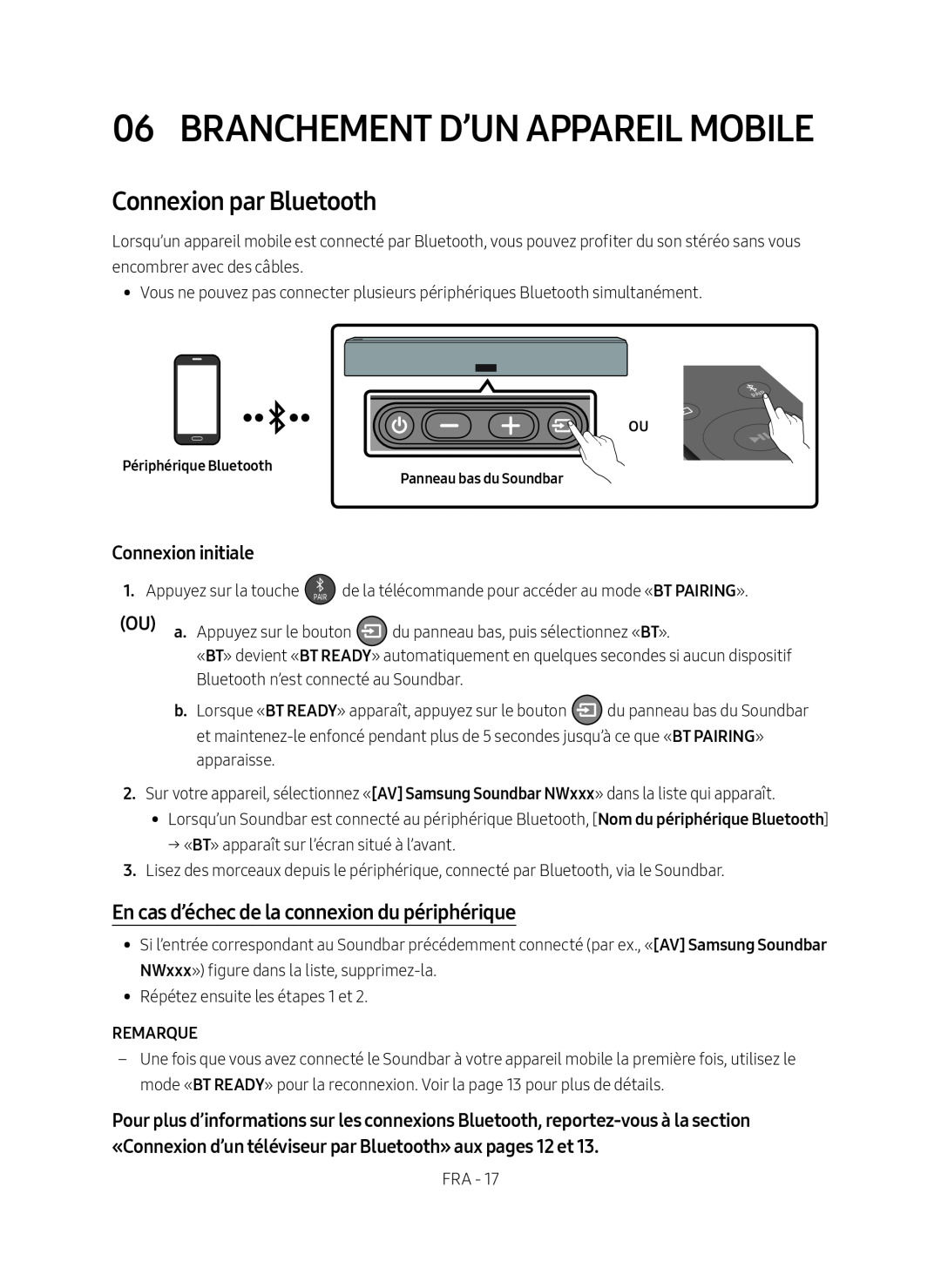 En cas d’échec de la connexion du périphérique Connexion par Bluetooth