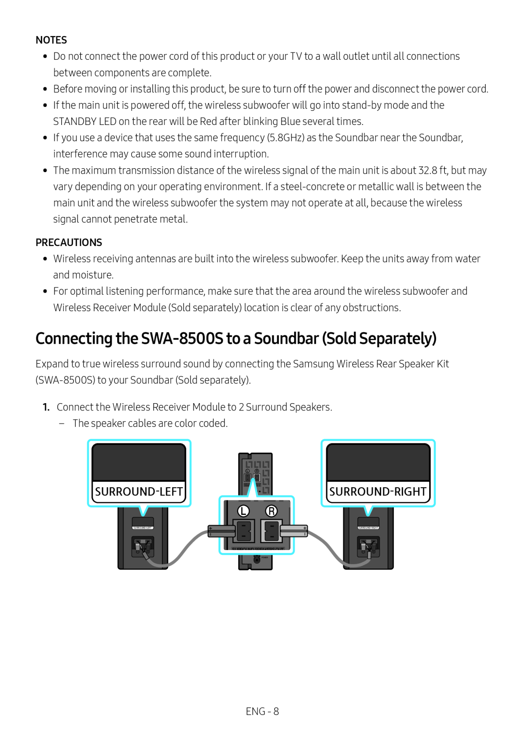 Connecting the SWA-8500Sto a Soundbar (Sold Separately)