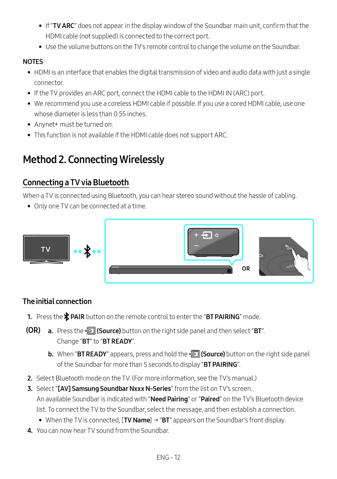 Connecting a TV via Bluetooth Standard HW-N650