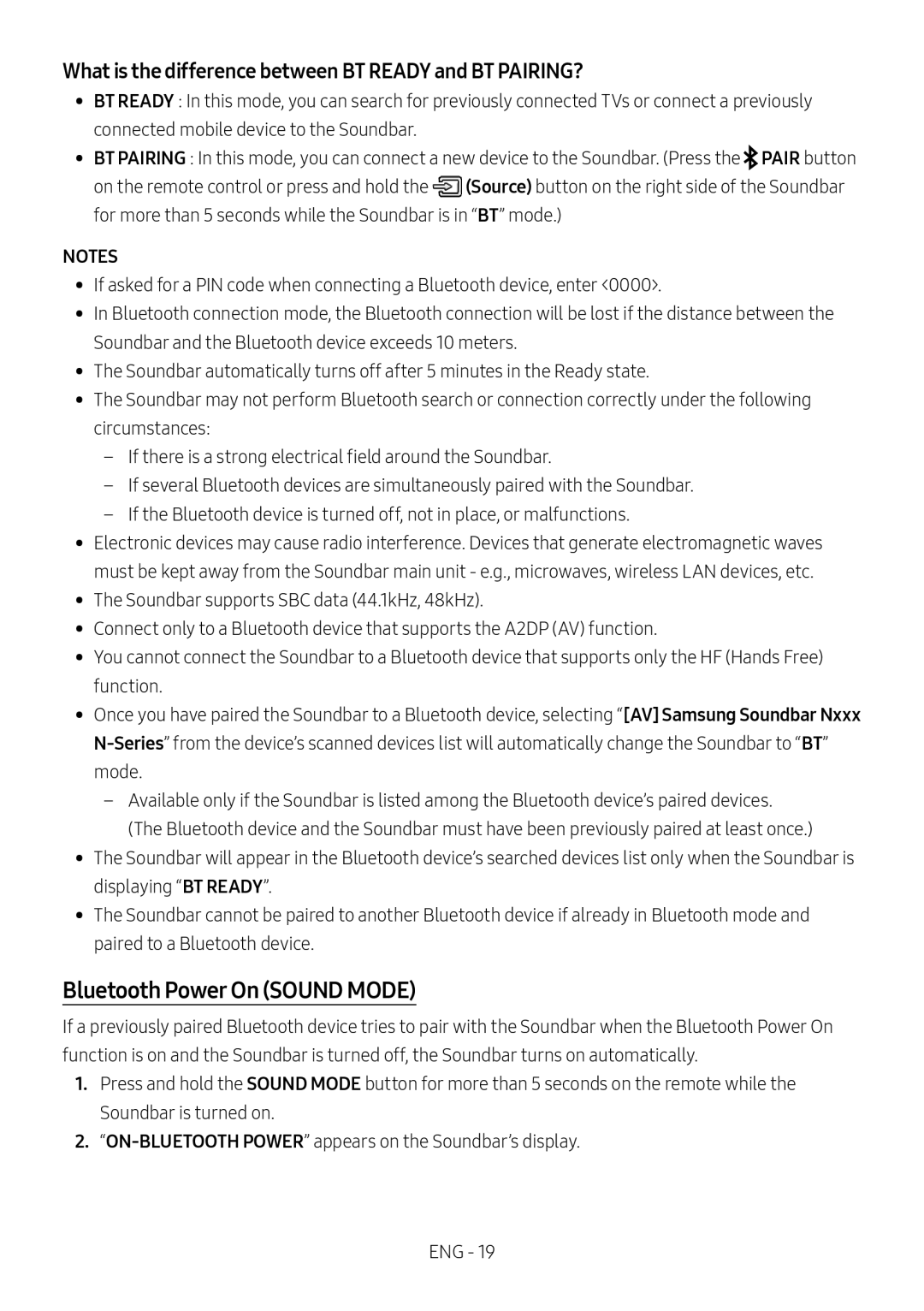 Bluetooth Power On (SOUND MODE) Standard HW-N650