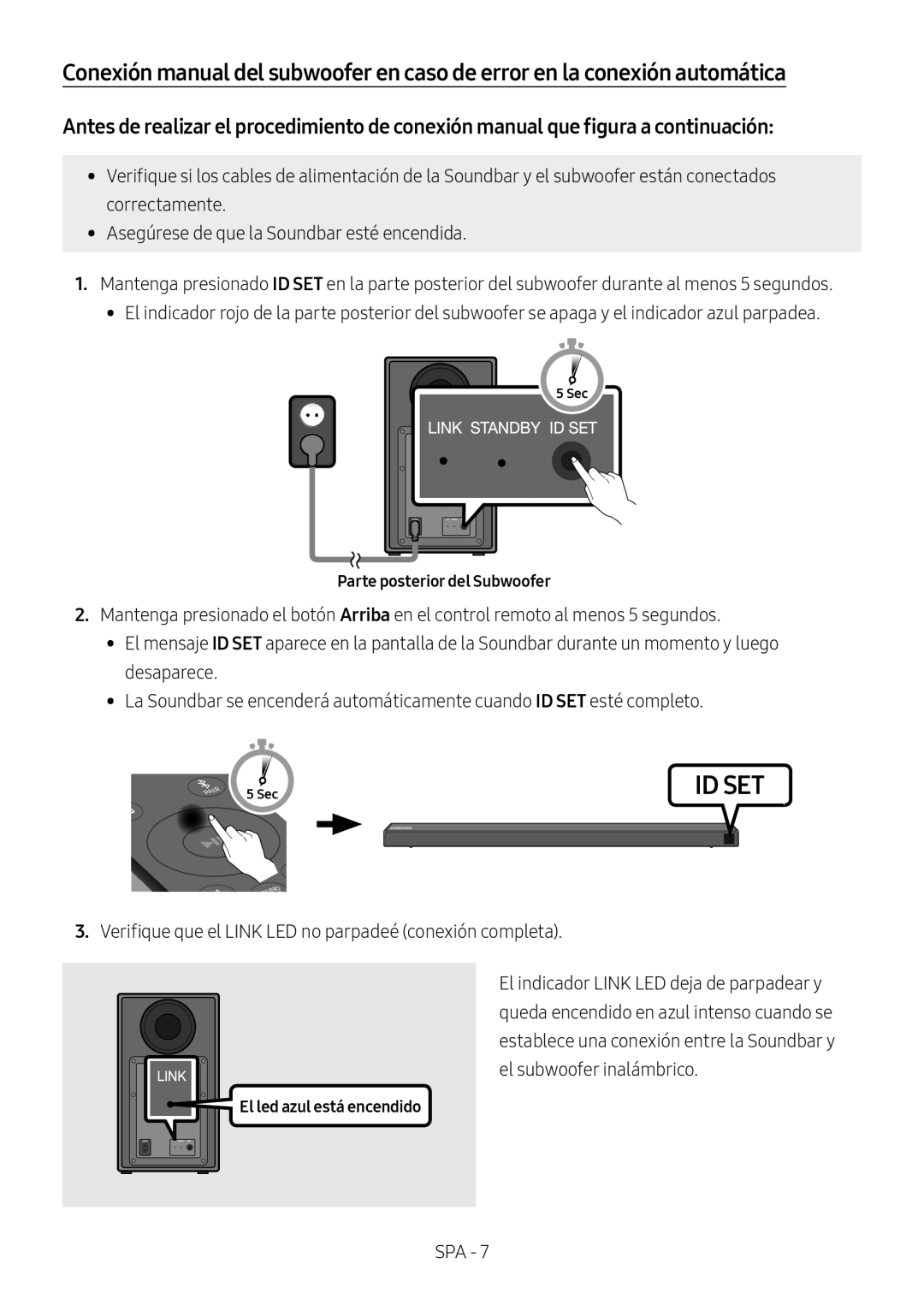 Conexión manual del subwoofer en caso de error en la conexión automática