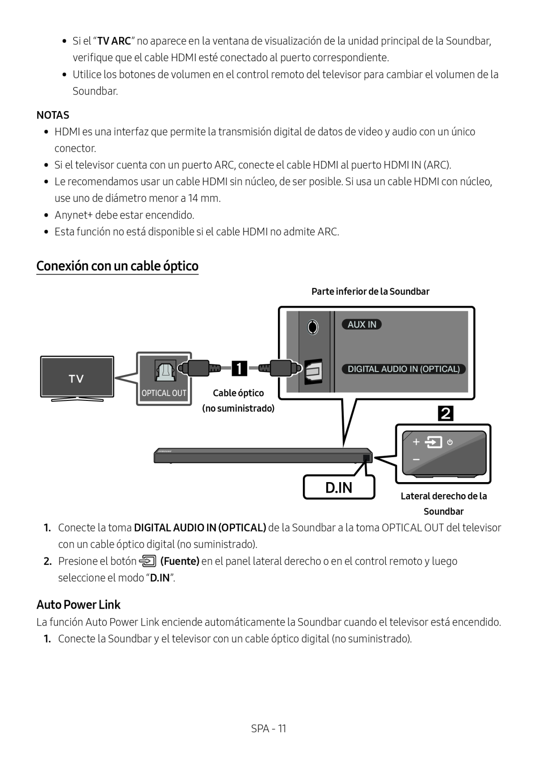 Conexión con un cable óptico