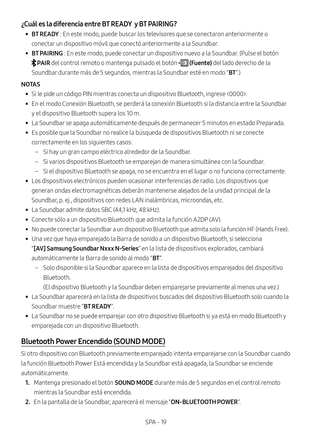 Bluetooth Power Encendido (SOUND MODE) Standard HW-N650