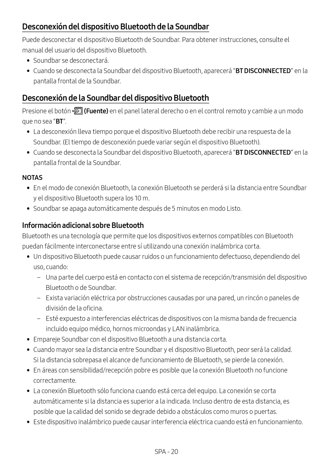 Información adicional sobre Bluetooth Standard HW-N650