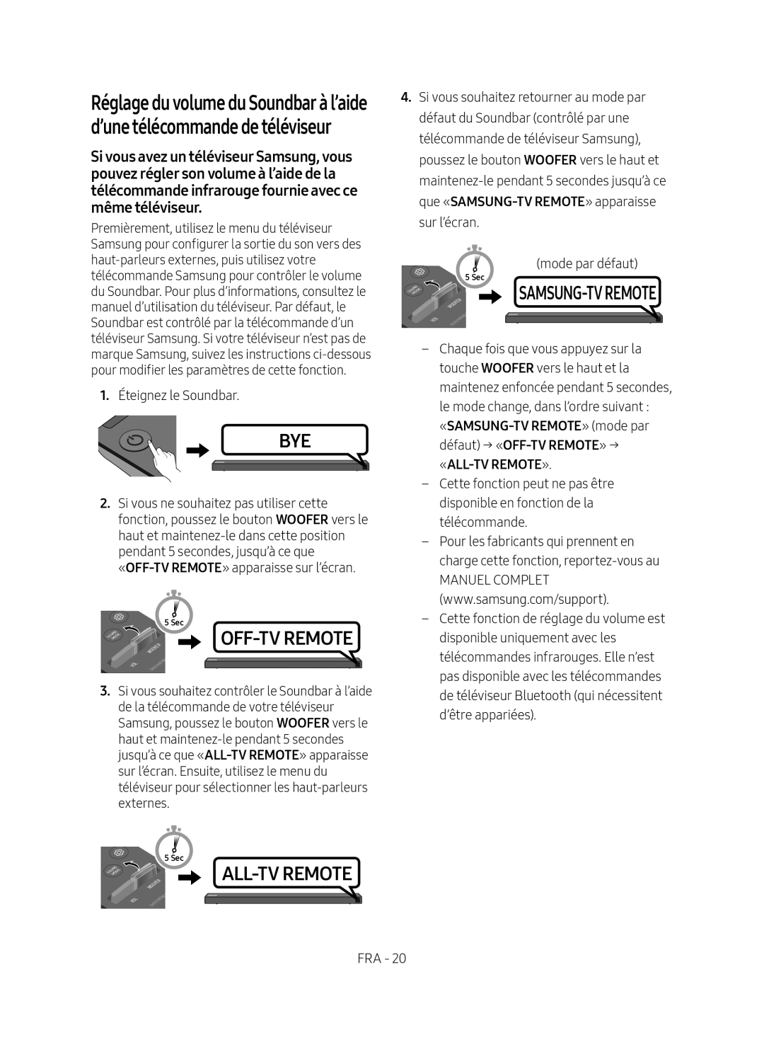 Réglage du volume du Soundbar à l’aide d’une télécommande de téléviseur WOOFER