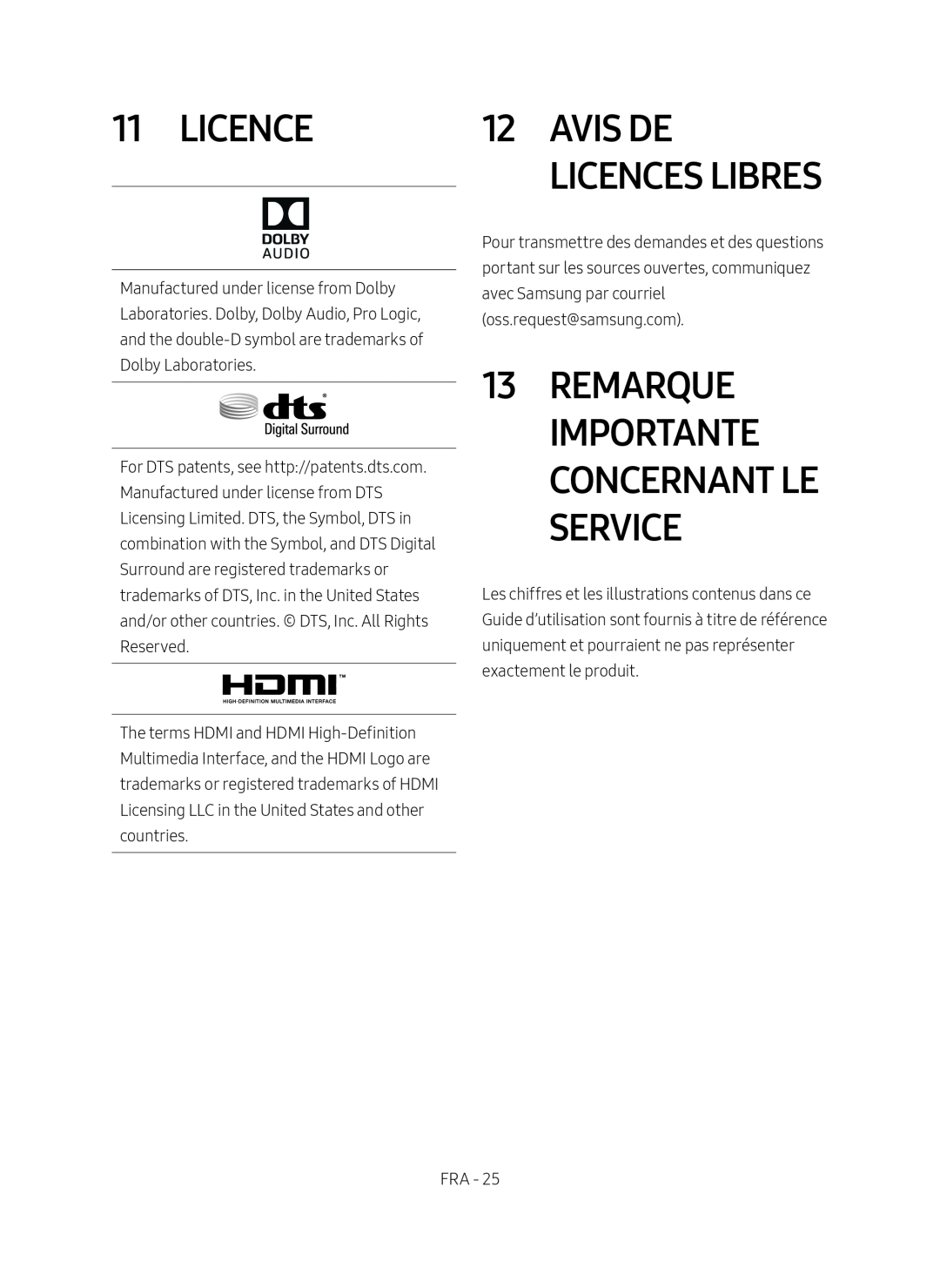 11 LICENCE 13REMARQUE IMPORTANTE CONCERNANT LE SERVICE