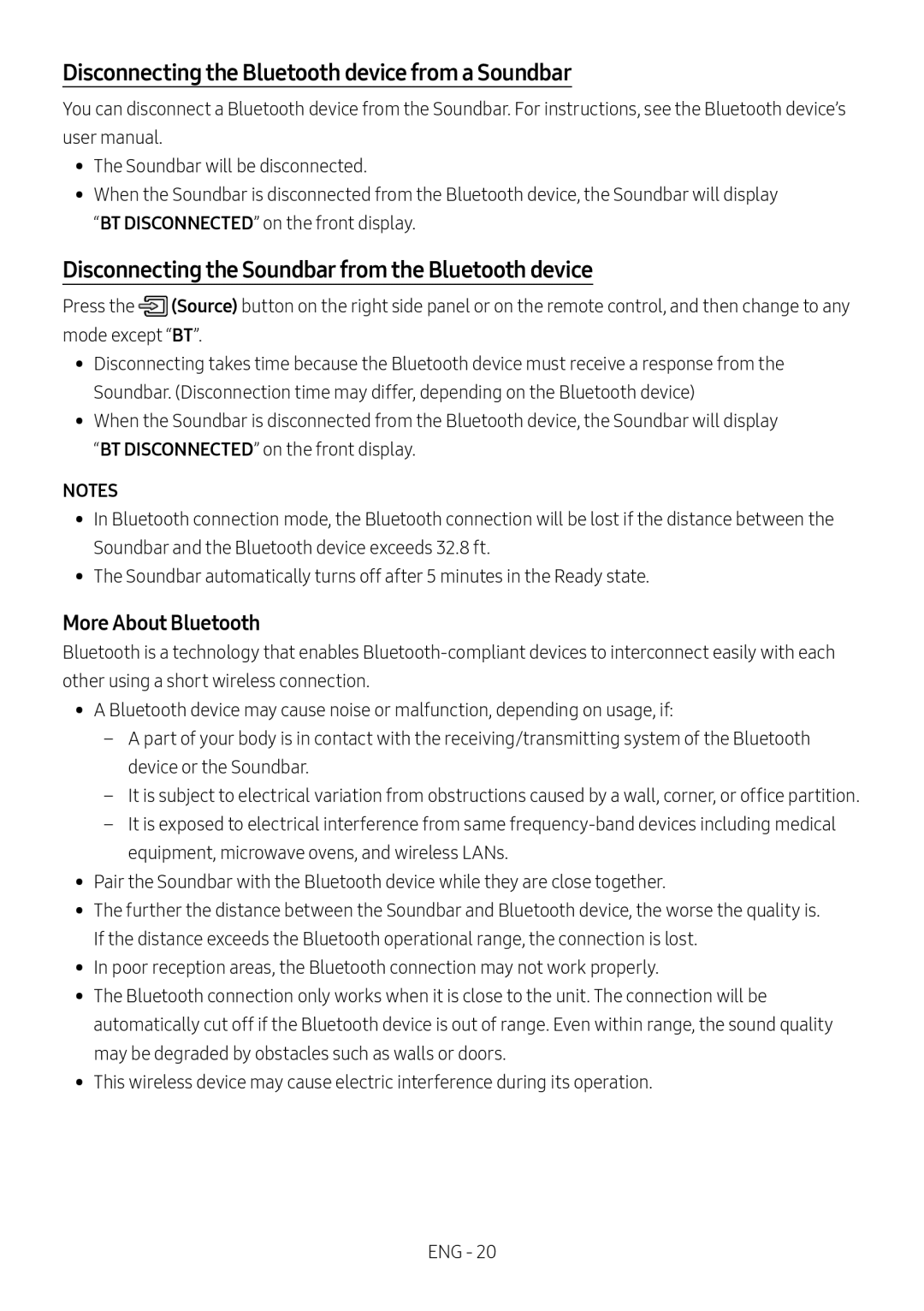 Disconnecting the Soundbar from the Bluetooth device Standard HW-NM65C