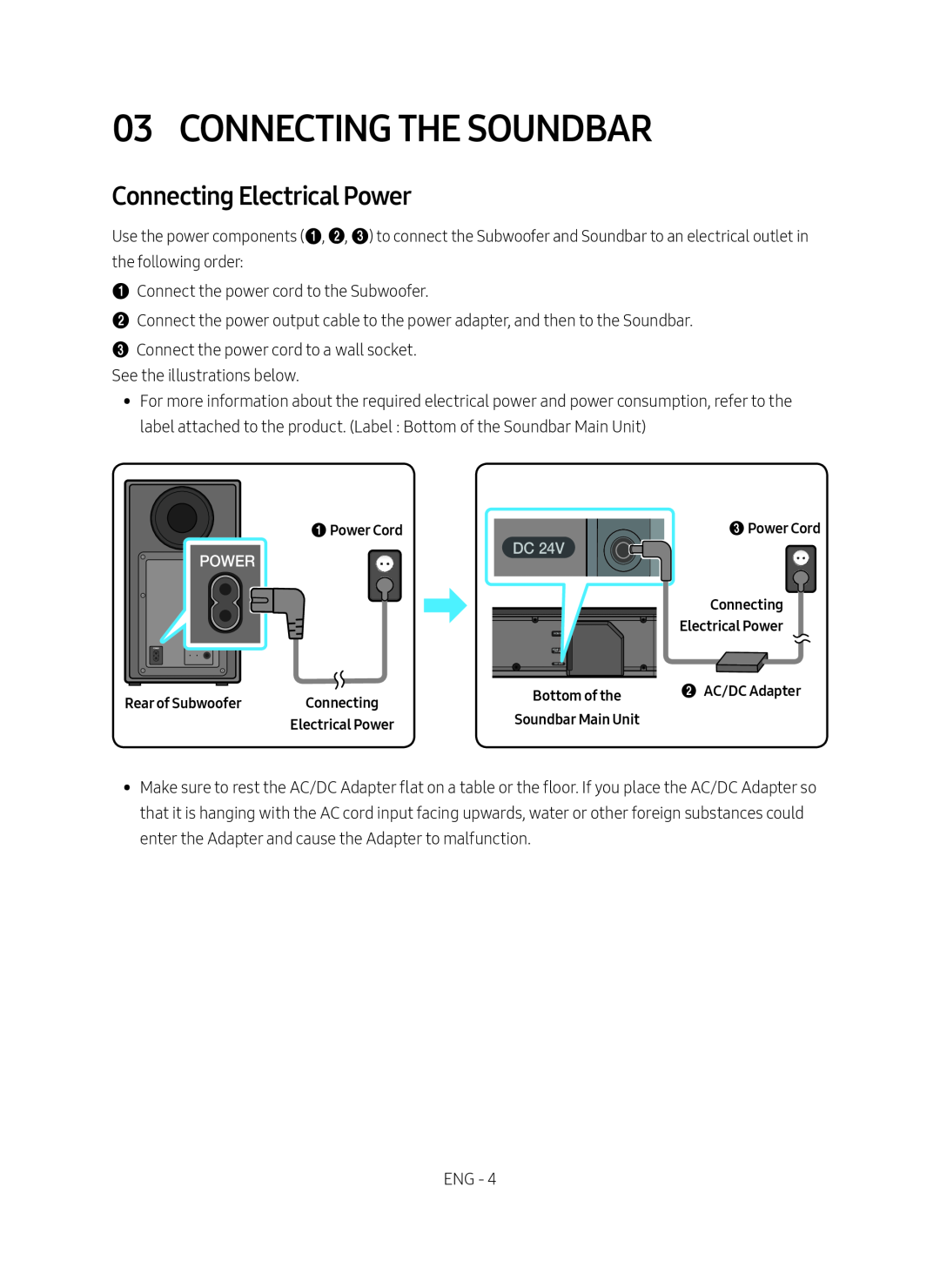 Connecting Electrical Power 03 CONNECTING THE SOUNDBAR