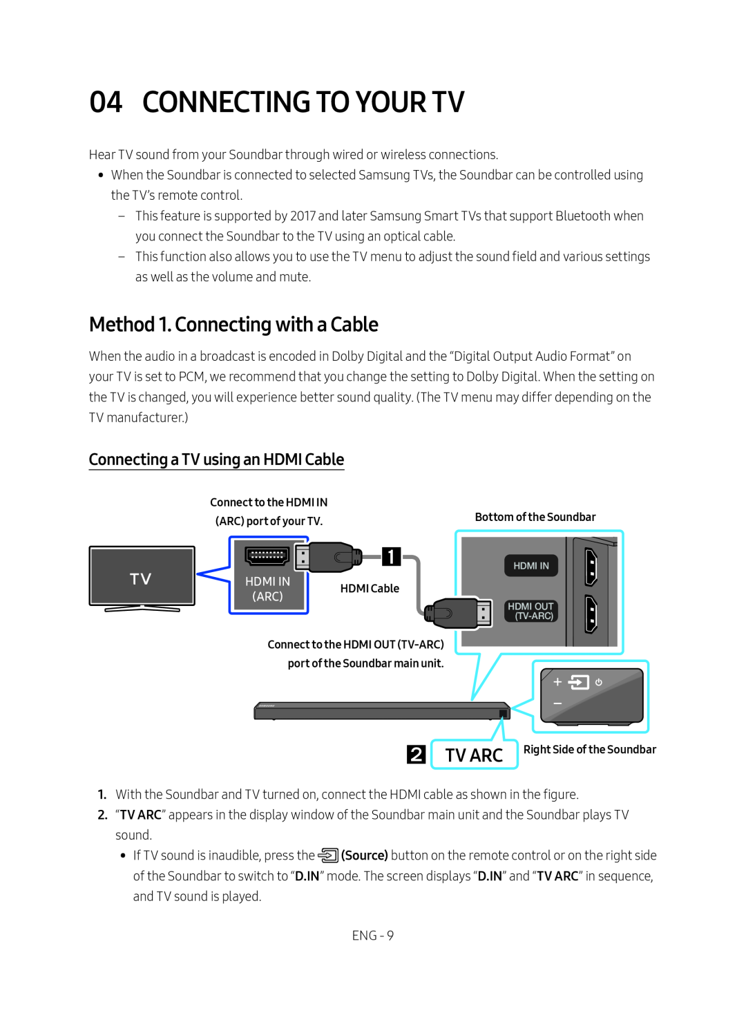 Connecting a TV using an HDMI Cable TV ARC