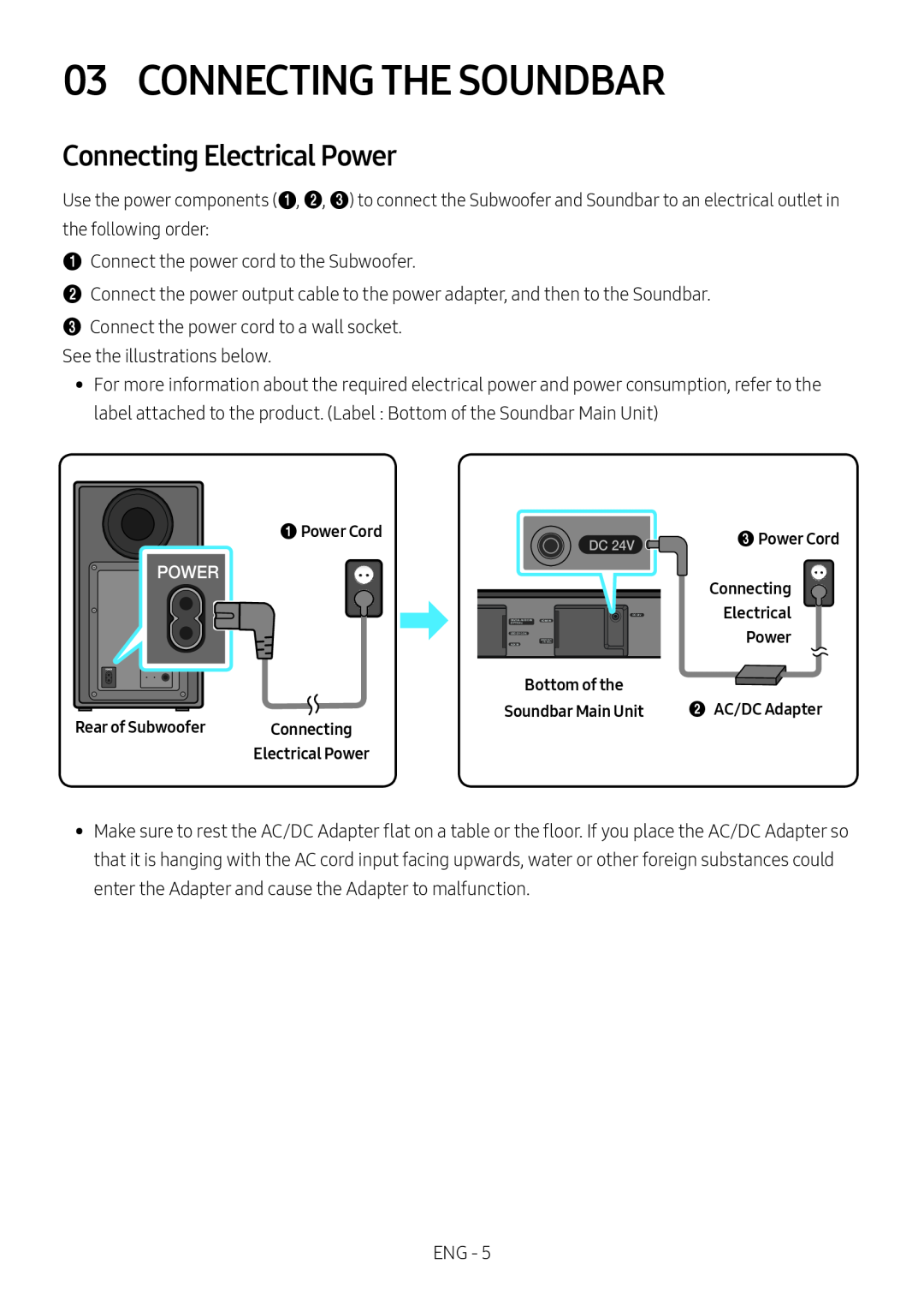 Connecting Electrical Power 03 CONNECTING THE SOUNDBAR