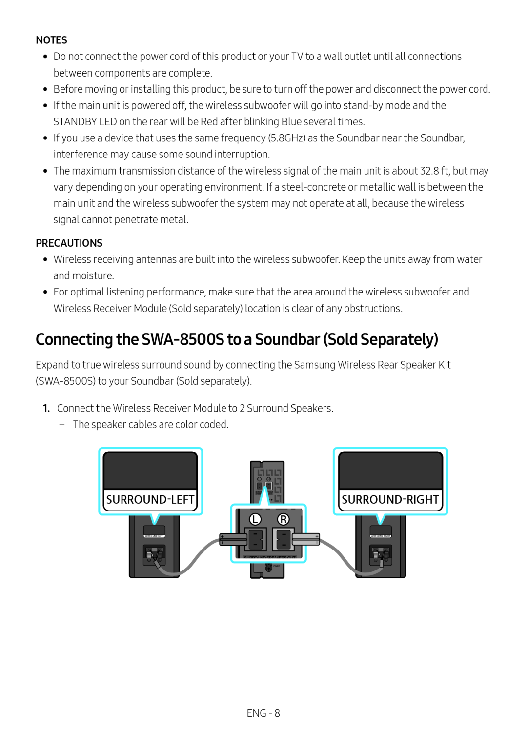 Connecting the SWA-8500Sto a Soundbar (Sold Separately) Standard HW-N450