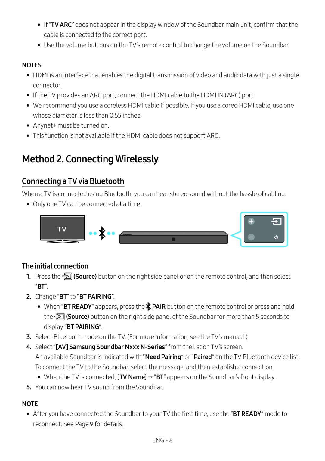 The initial connection Connecting a TV via Bluetooth