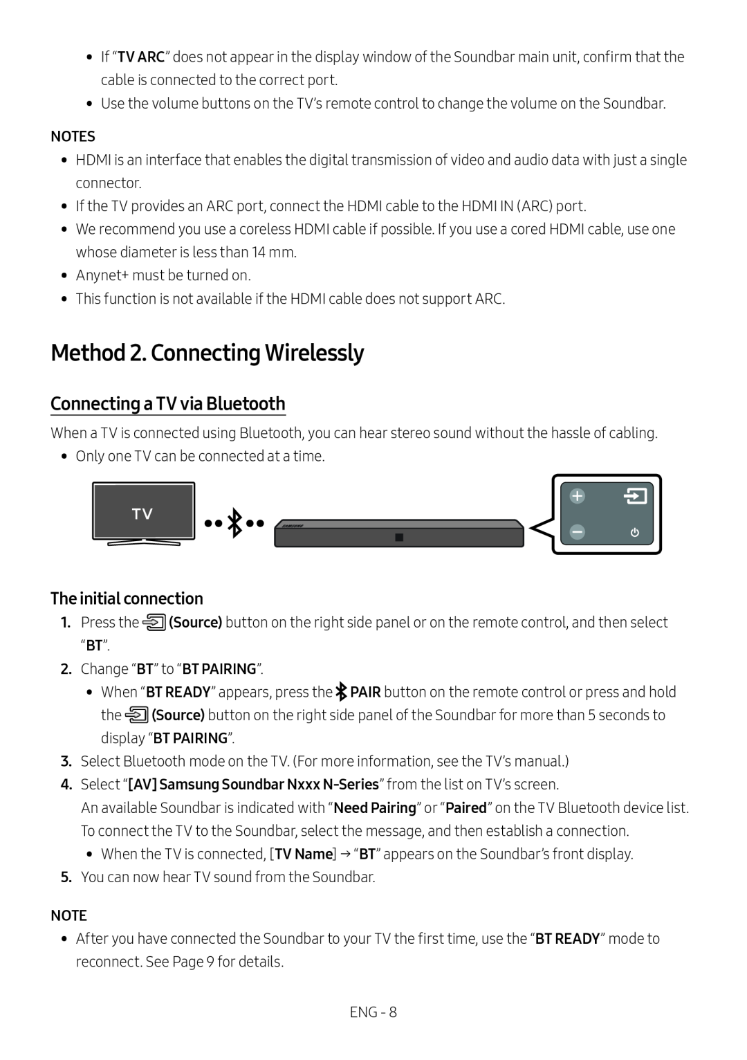 The initial connection Connecting a TV via Bluetooth