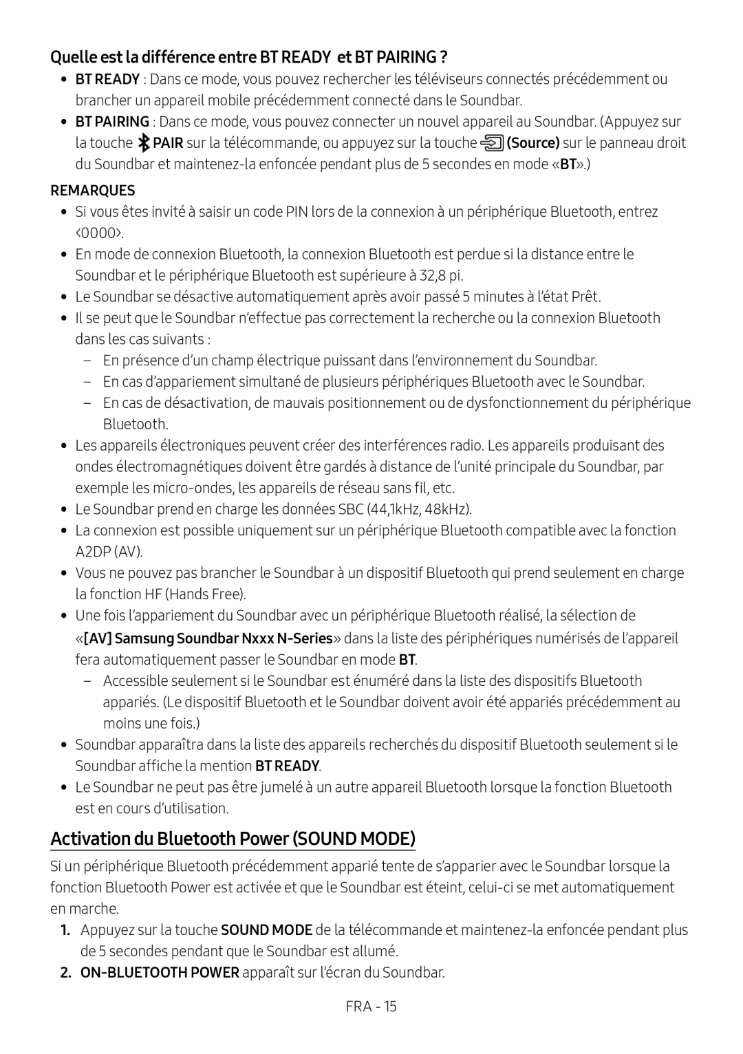 Activation du Bluetooth Power (SOUND MODE)