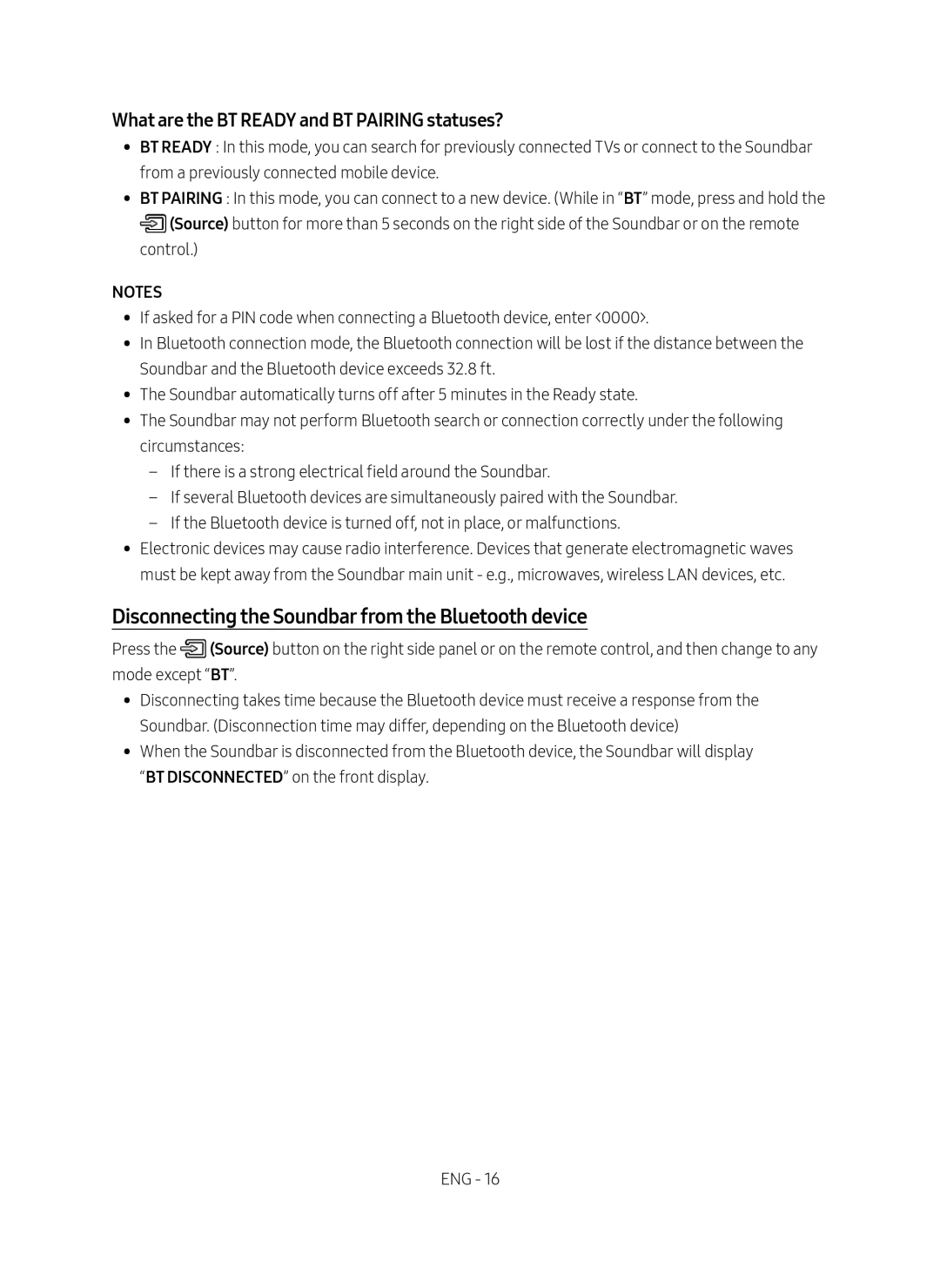 Disconnecting the Soundbar from the Bluetooth device Standard HW-MS750