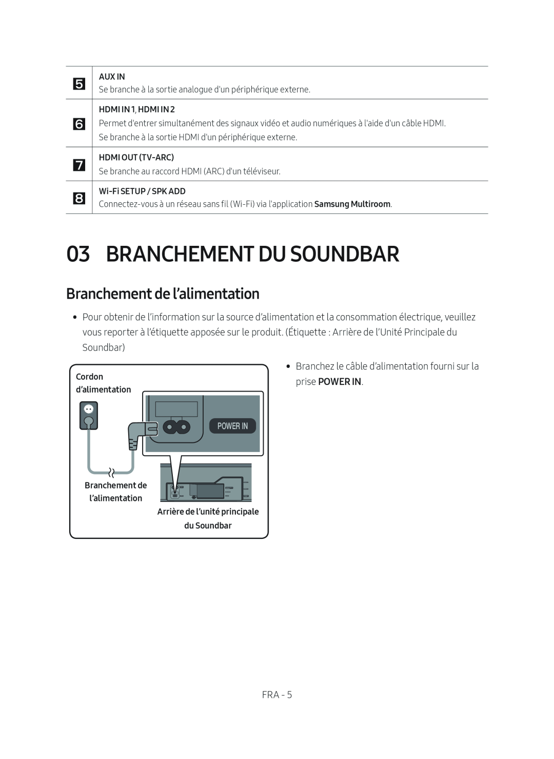 Branchement de l’alimentation 03 BRANCHEMENT DU SOUNDBAR