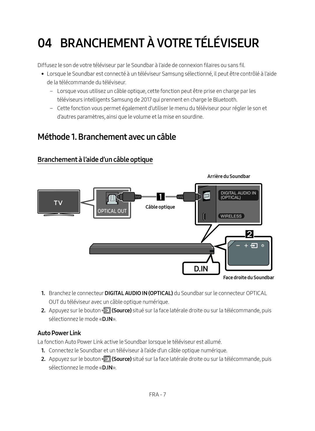 Branchement à l’aide d’un câble optique Standard HW-MS750