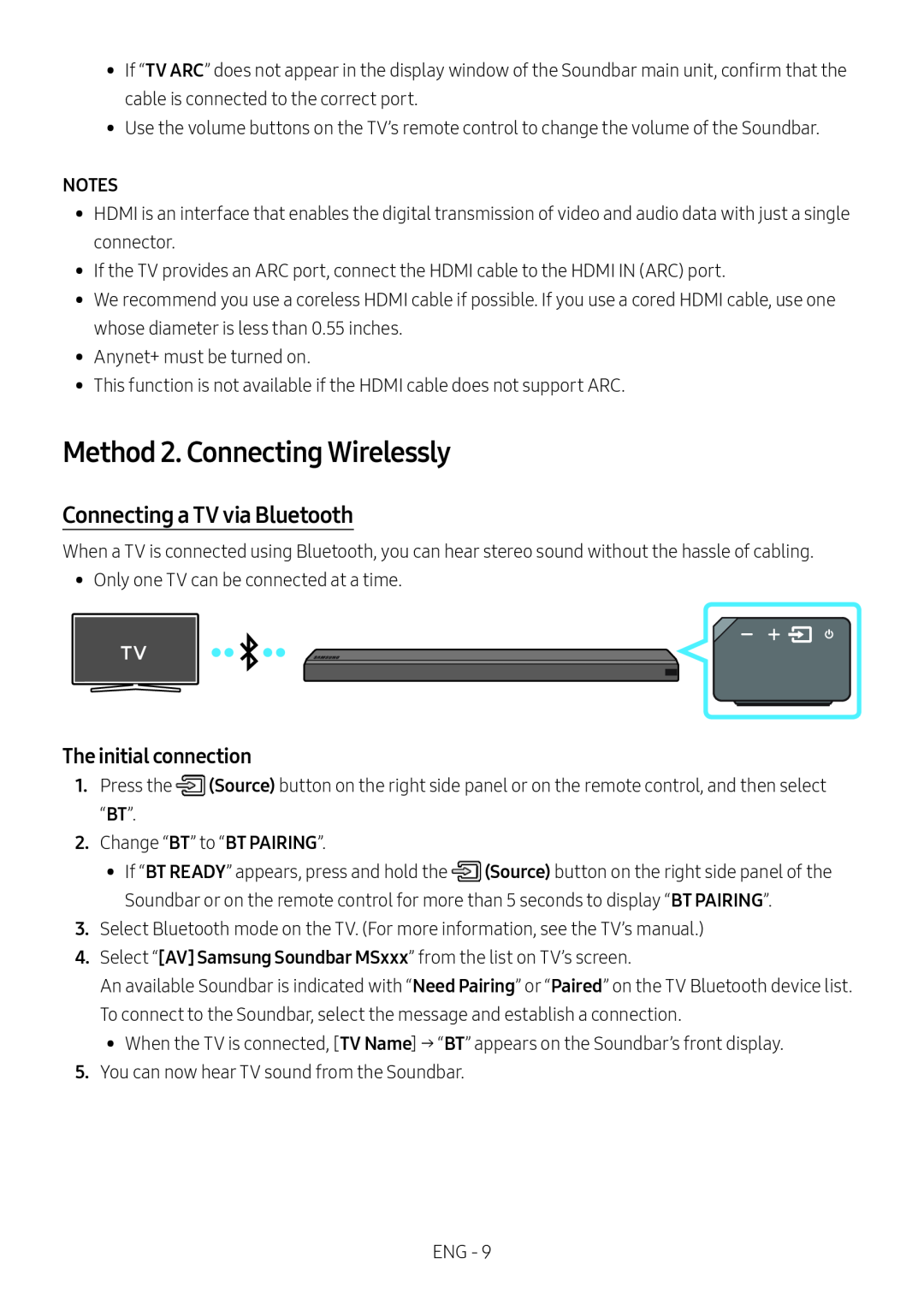 The initial connection Connecting a TV via Bluetooth