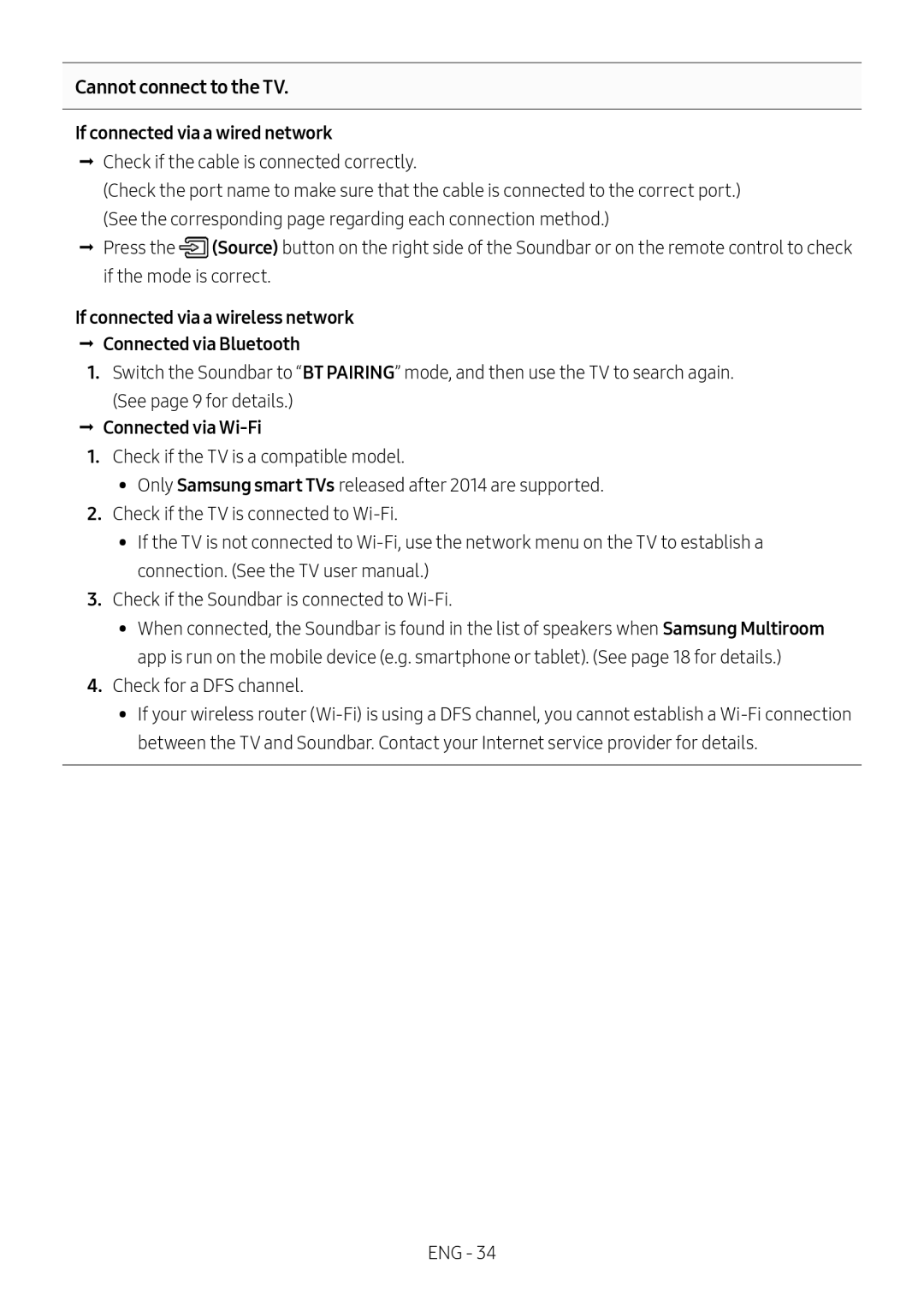 Cannot connect to the TV Standard HW-MS650