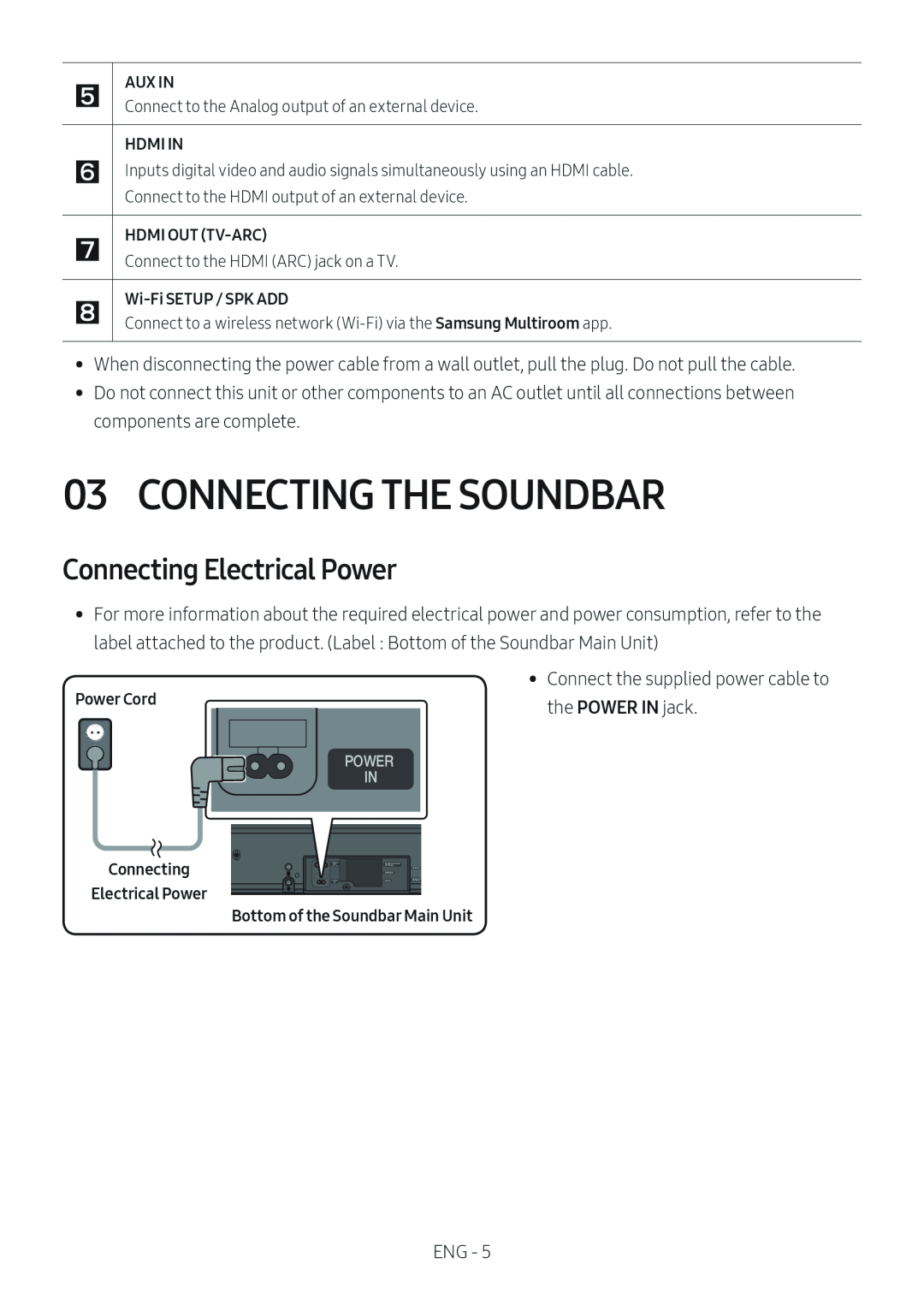 Connecting Electrical Power Standard HW-MS650