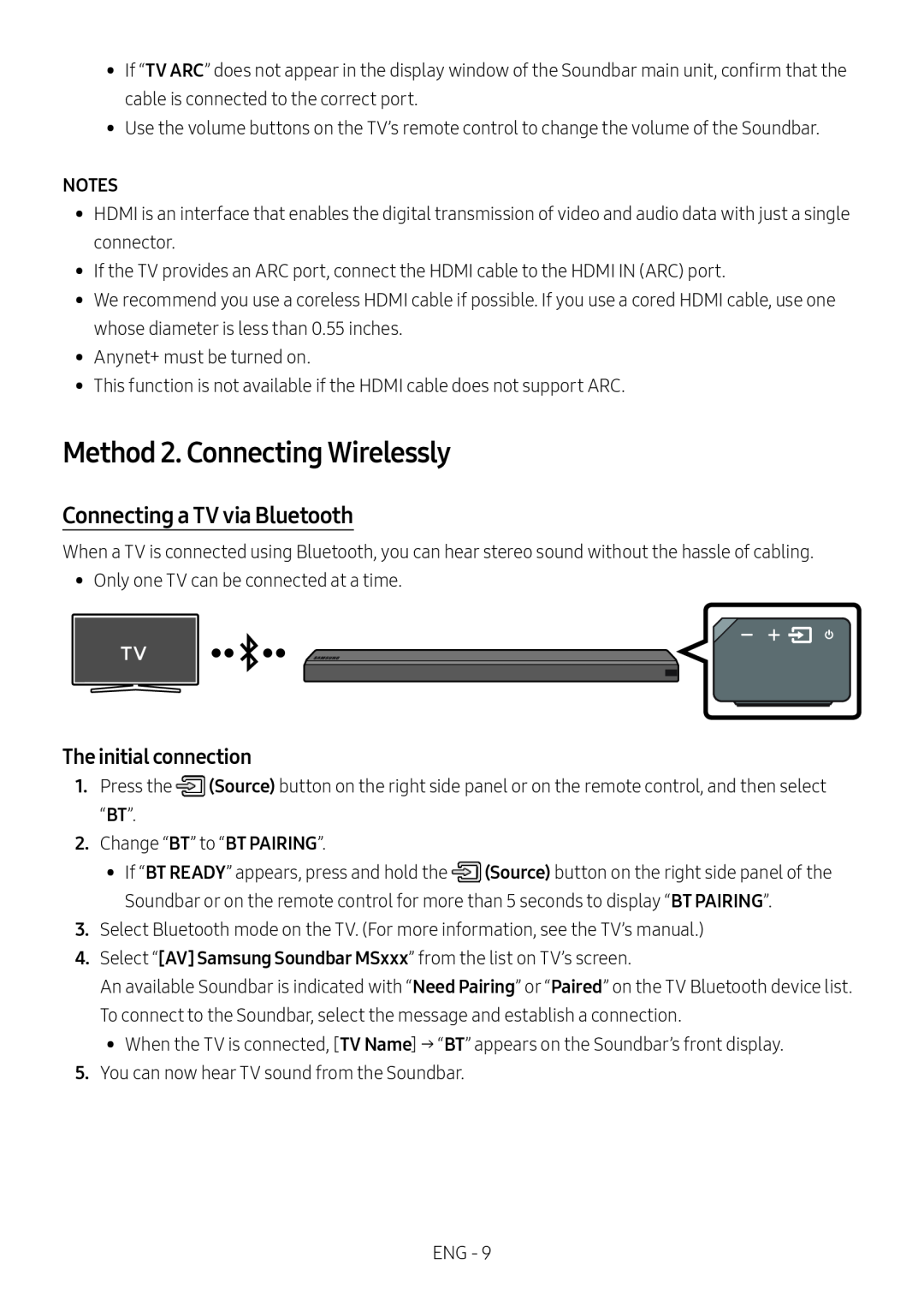 The initial connection Connecting a TV via Bluetooth