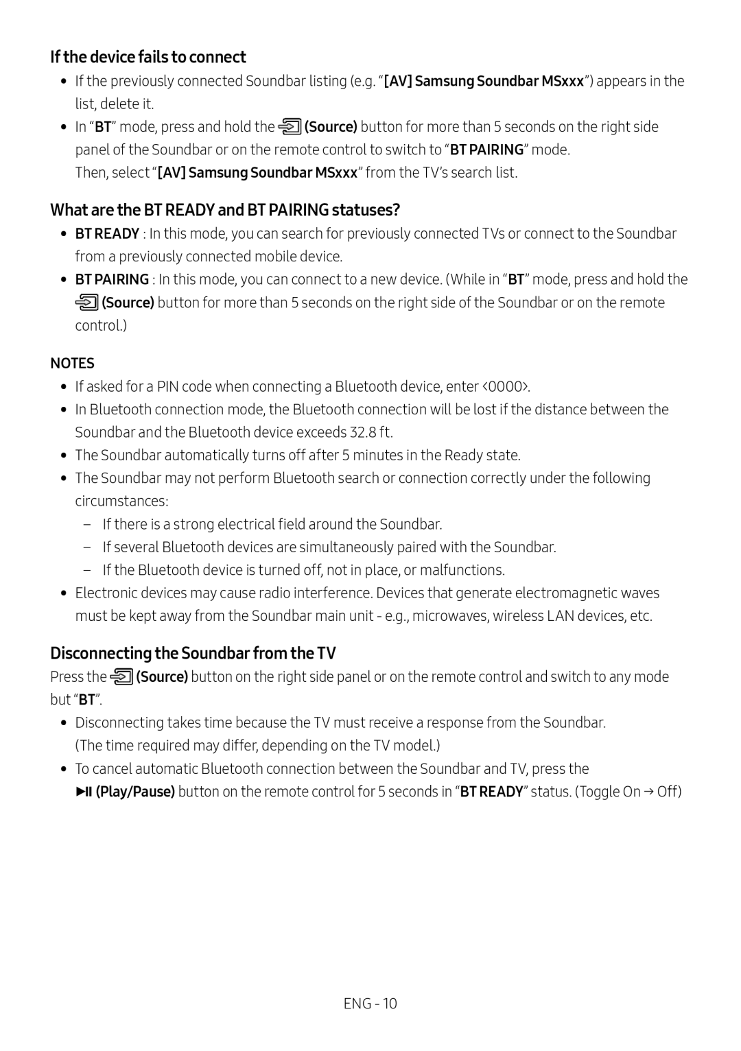 What are the BT READY and BT PAIRING statuses Standard HW-MS650