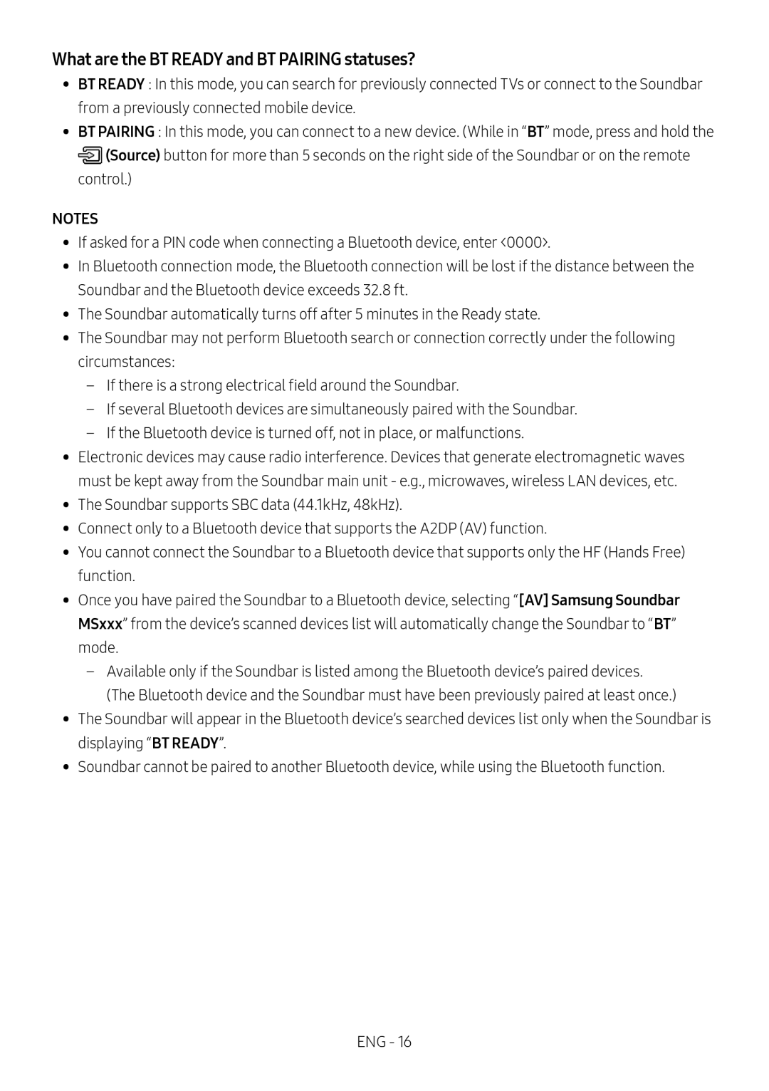 What are the BT READY and BT PAIRING statuses Standard HW-MS650