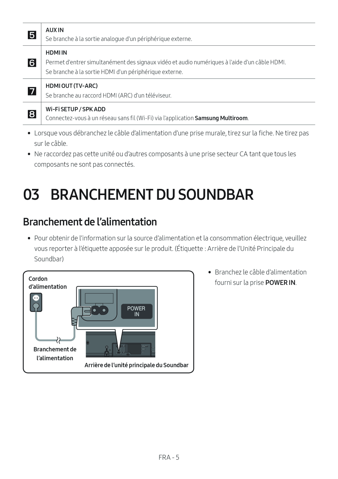 Branchement de l’alimentation 03 BRANCHEMENT DU SOUNDBAR