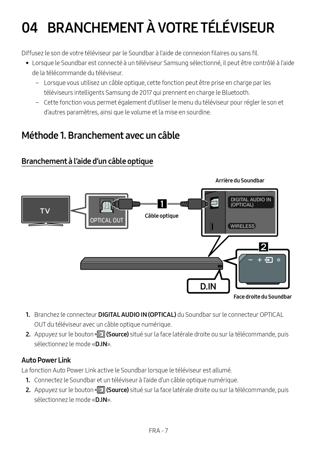 Branchement à l’aide d’un câble optique Méthode 1. Branchement avec un câble