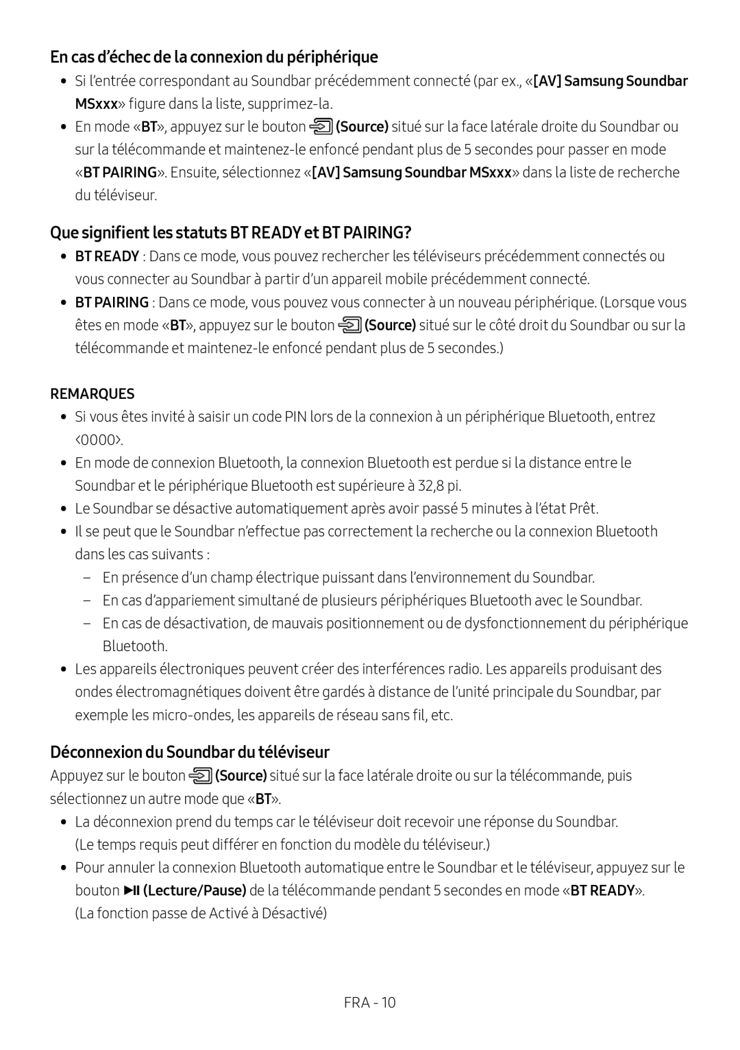 Que signifient les statuts BT READY et BT PAIRING Standard HW-MS650