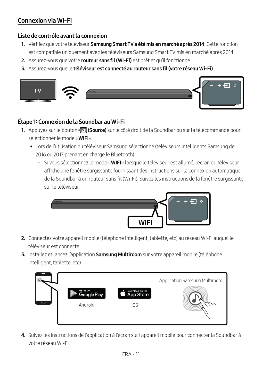 Liste de contrôle avant la connexion Étape 1: Connexion de la Soundbar au Wi-Fi