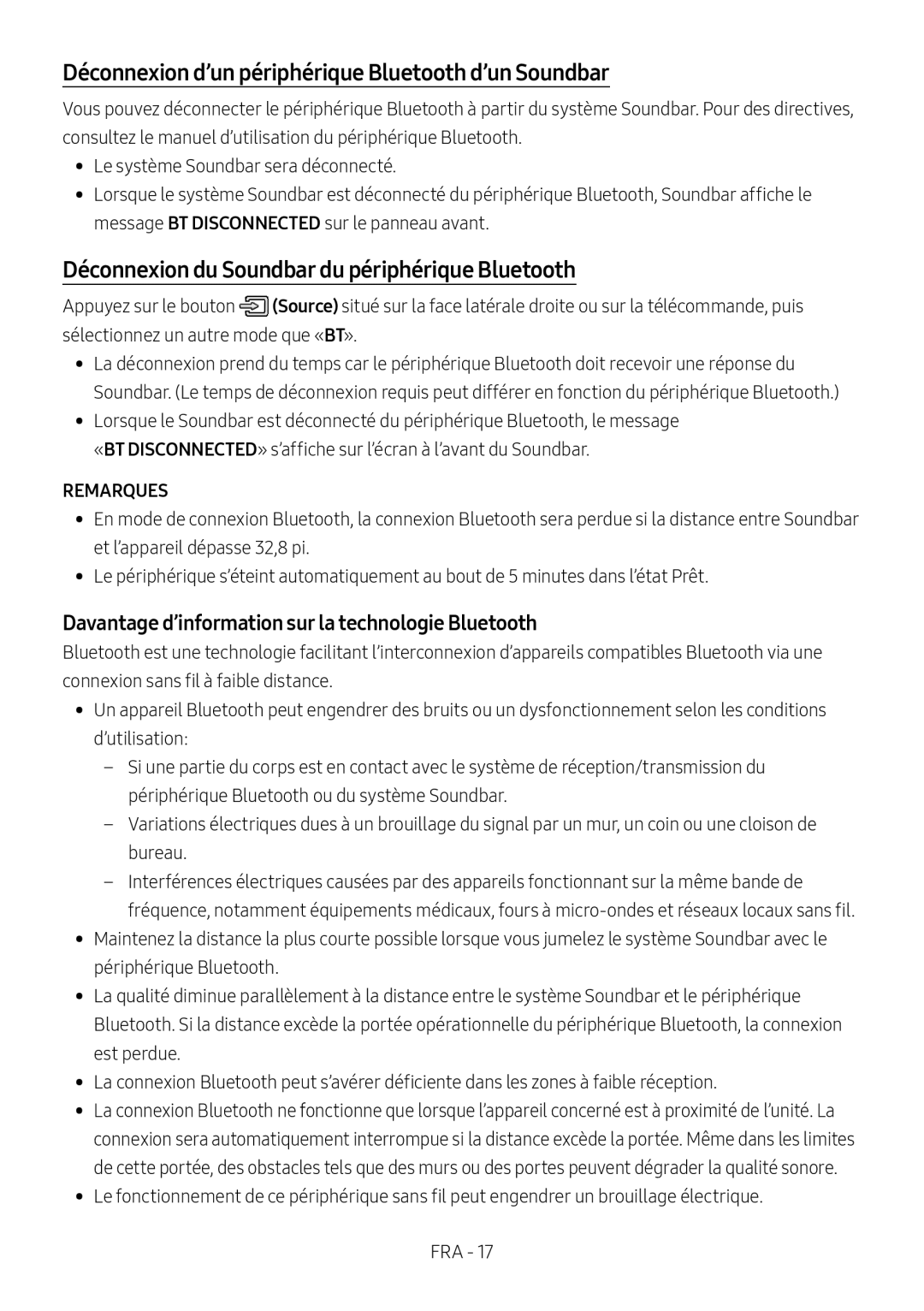 Davantage d’information sur la technologie Bluetooth Déconnexion d’un périphérique Bluetooth d’un Soundbar