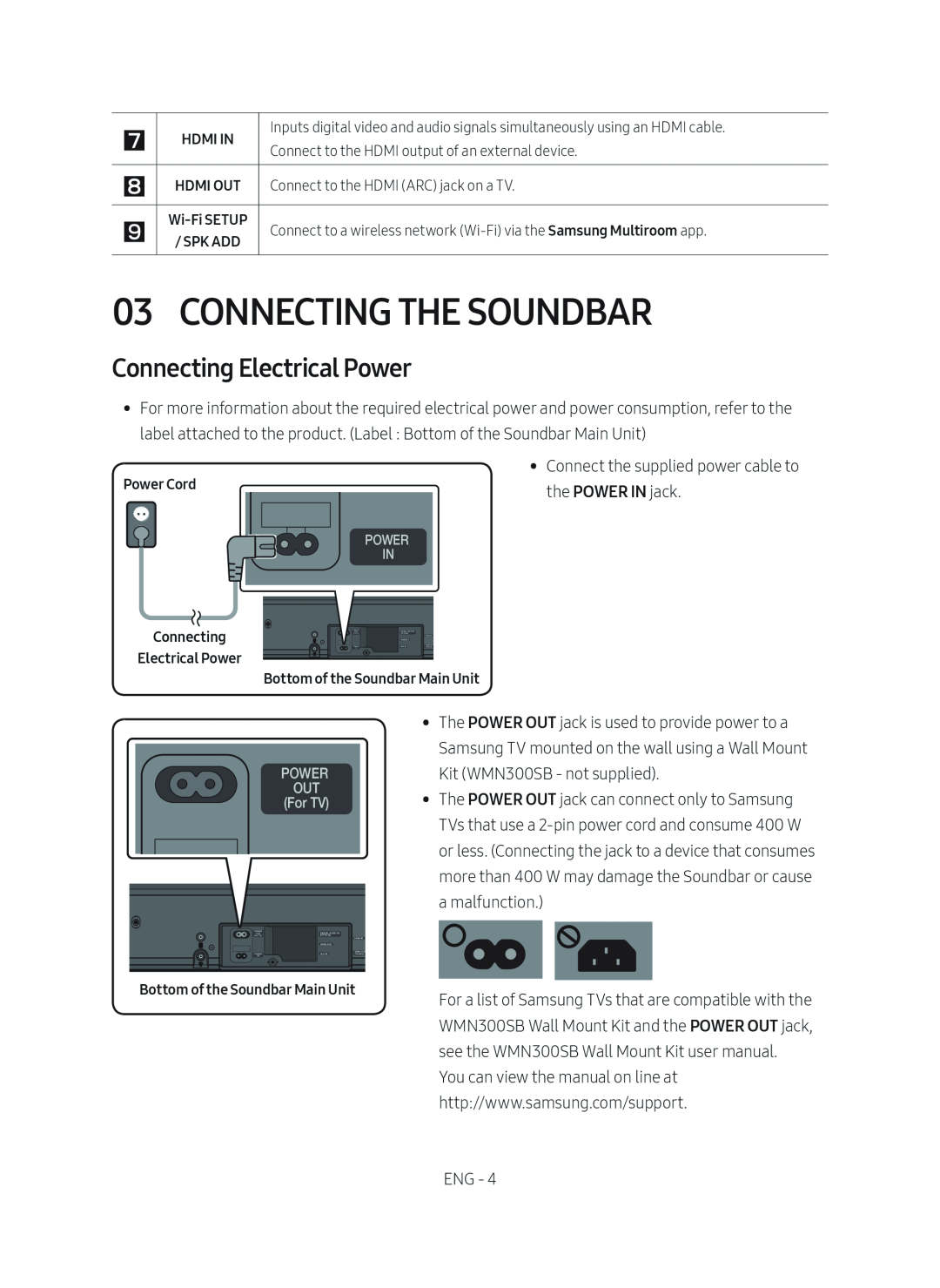 Connecting Electrical Power Standard HW-MS650