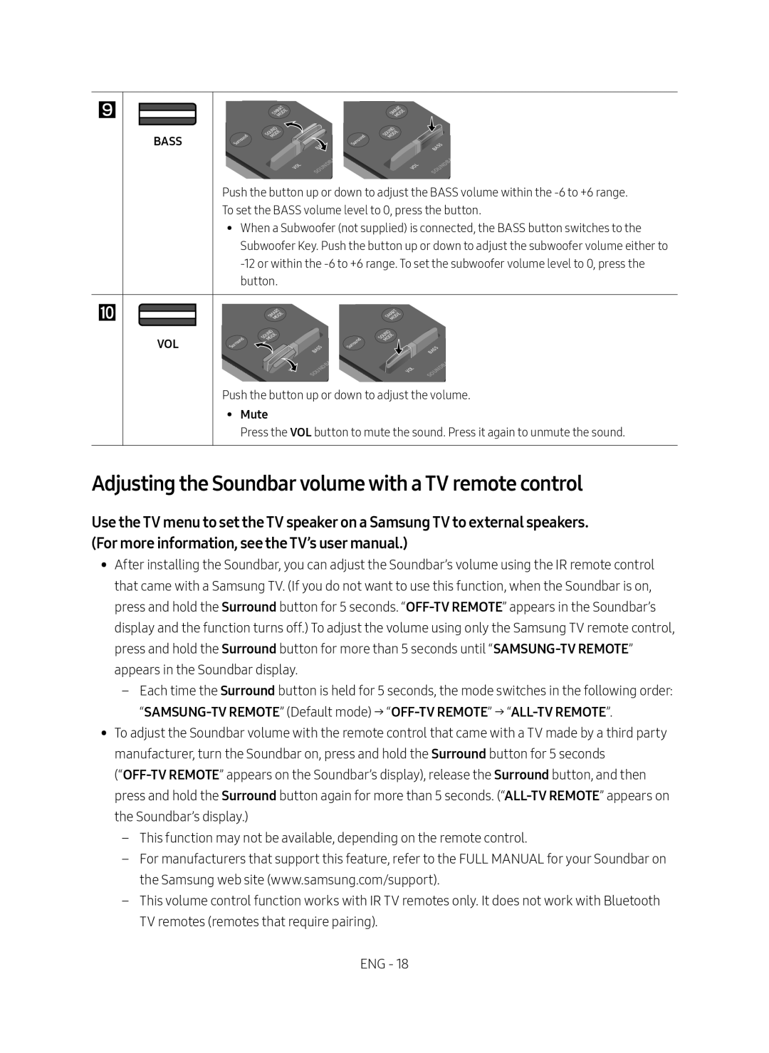 Adjusting the Soundbar volume with a TV remote control Standard HW-MS650