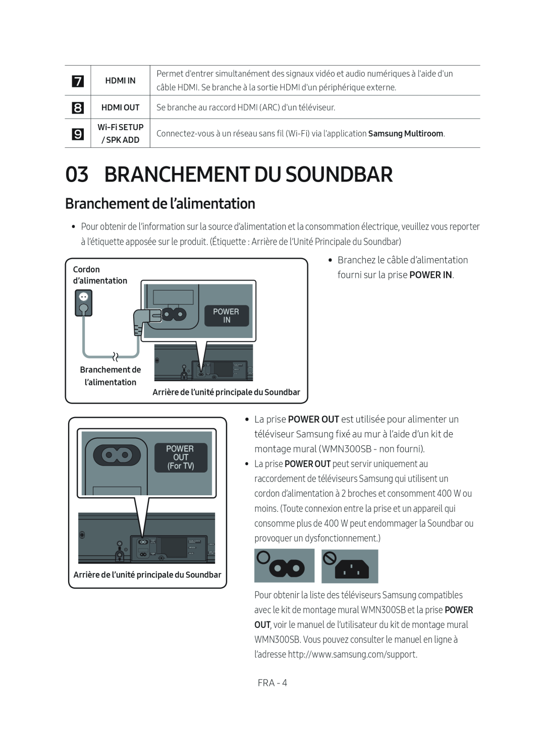 Branchement de l’alimentation 03 BRANCHEMENT DU SOUNDBAR