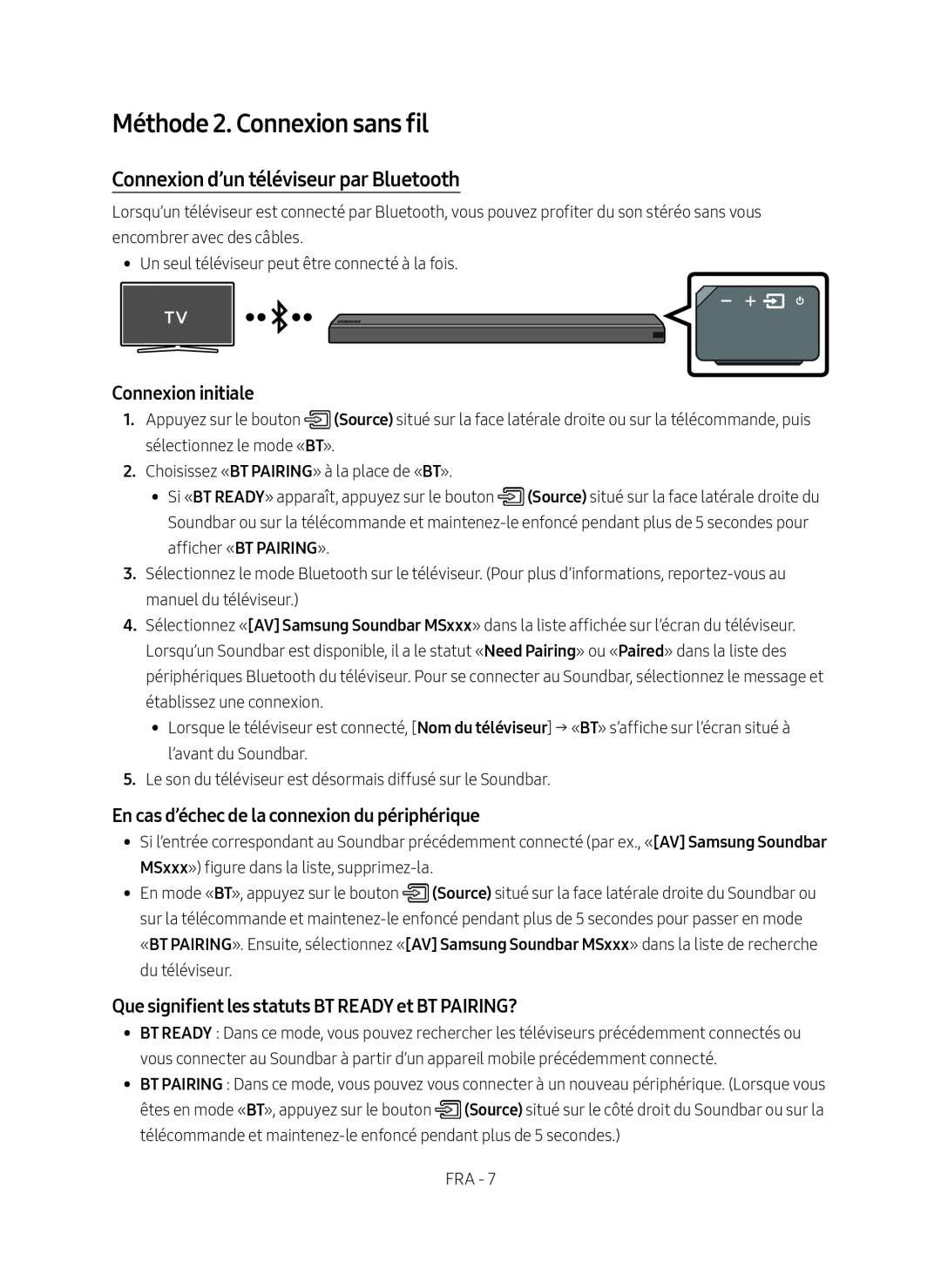 Connexion d’un téléviseur par Bluetooth Standard HW-MS650