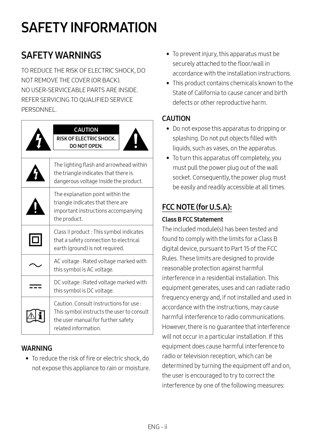 WARNING Standard HW-MS57C