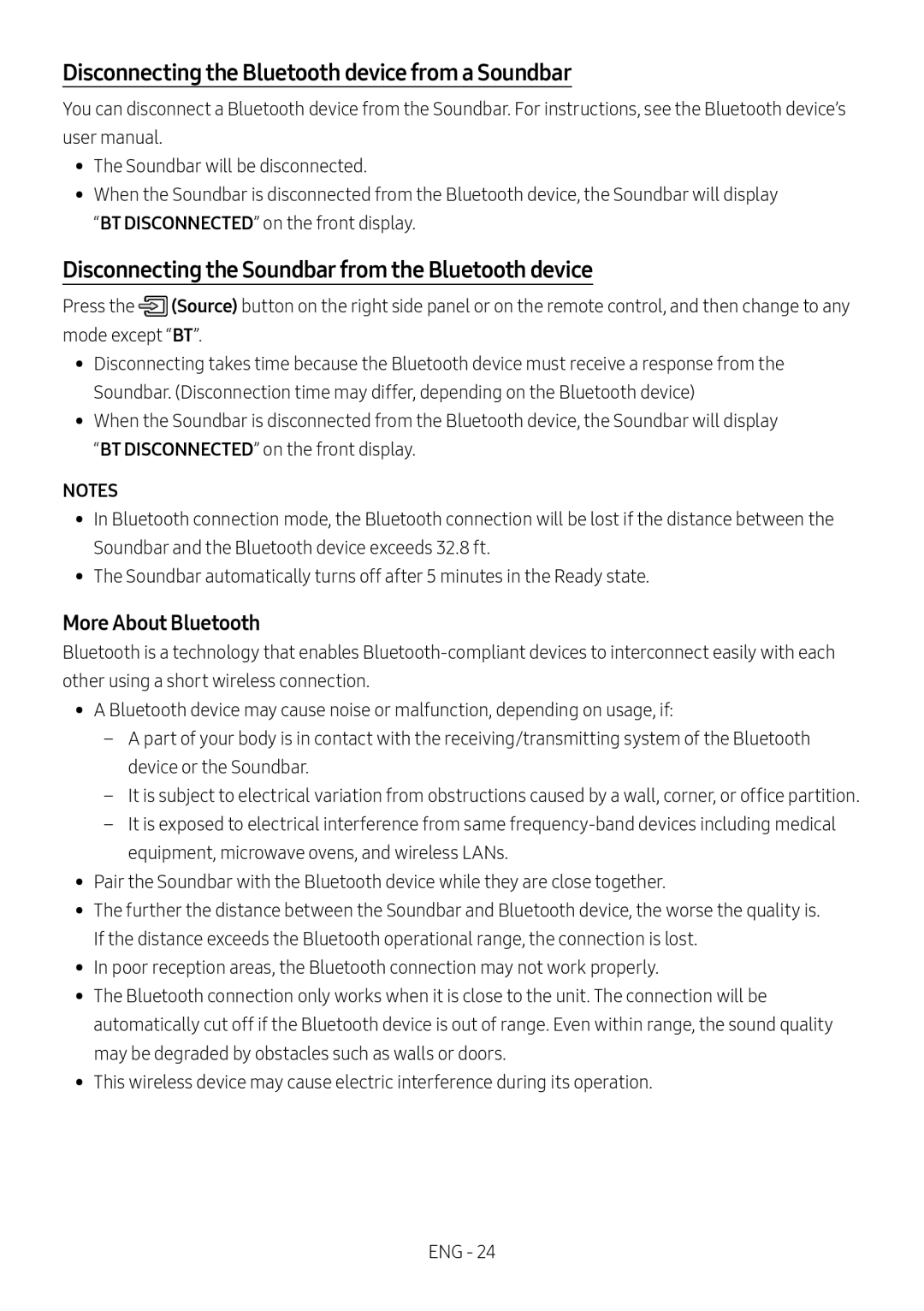 Disconnecting the Bluetooth device from a Soundbar Standard HW-MS57C