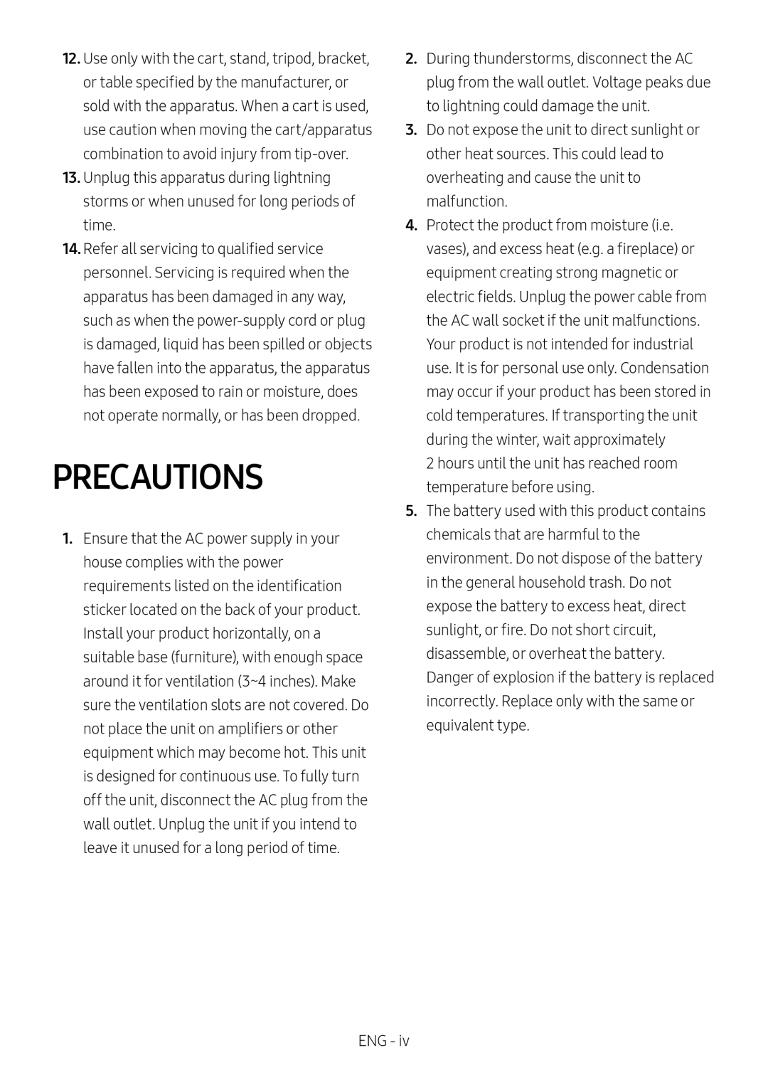 PRECAUTIONS Standard HW-MS57C