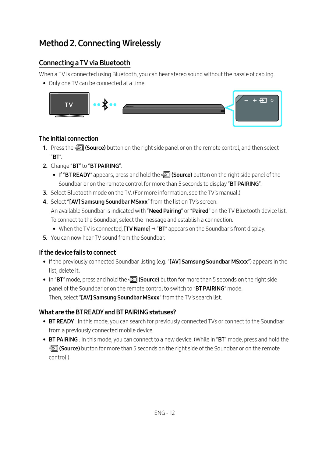 Connecting a TV via Bluetooth Standard HW-MS57C