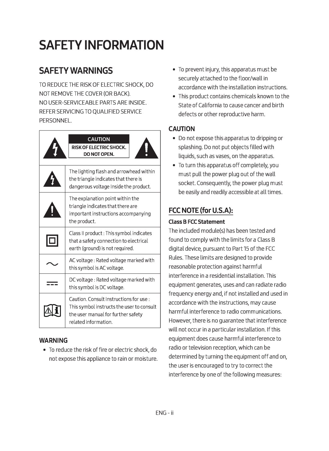 SAFETY WARNINGS Standard HW-MS57C