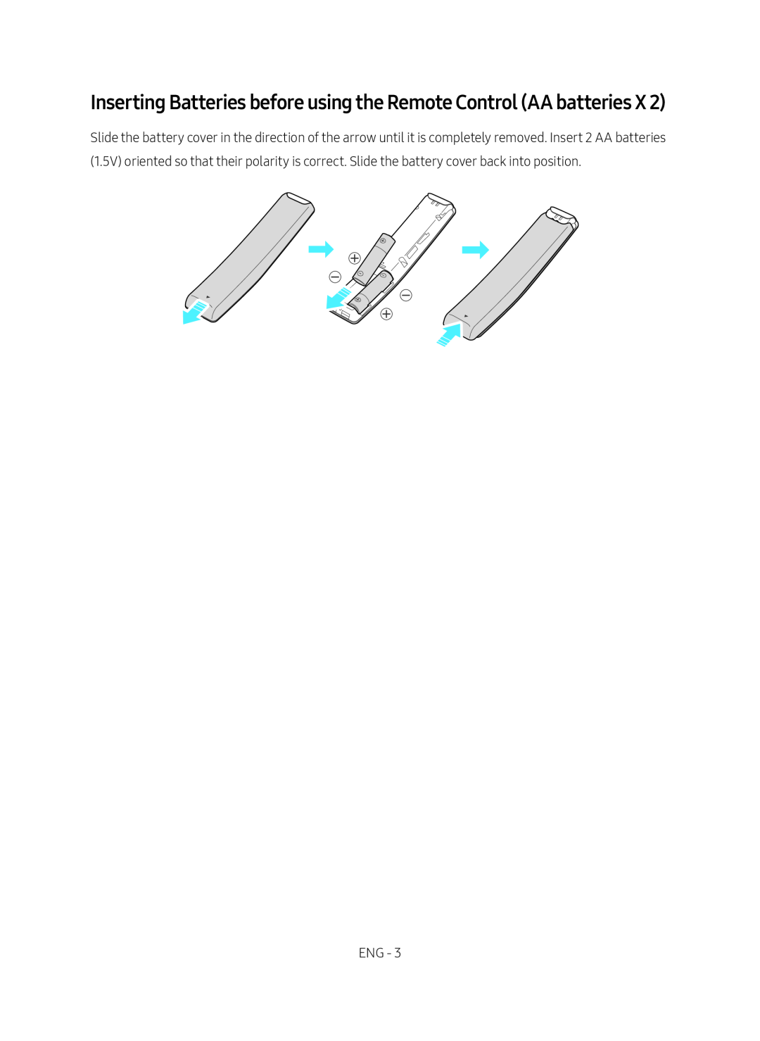 Inserting Batteries before using the Remote Control (AA batteries X 2)